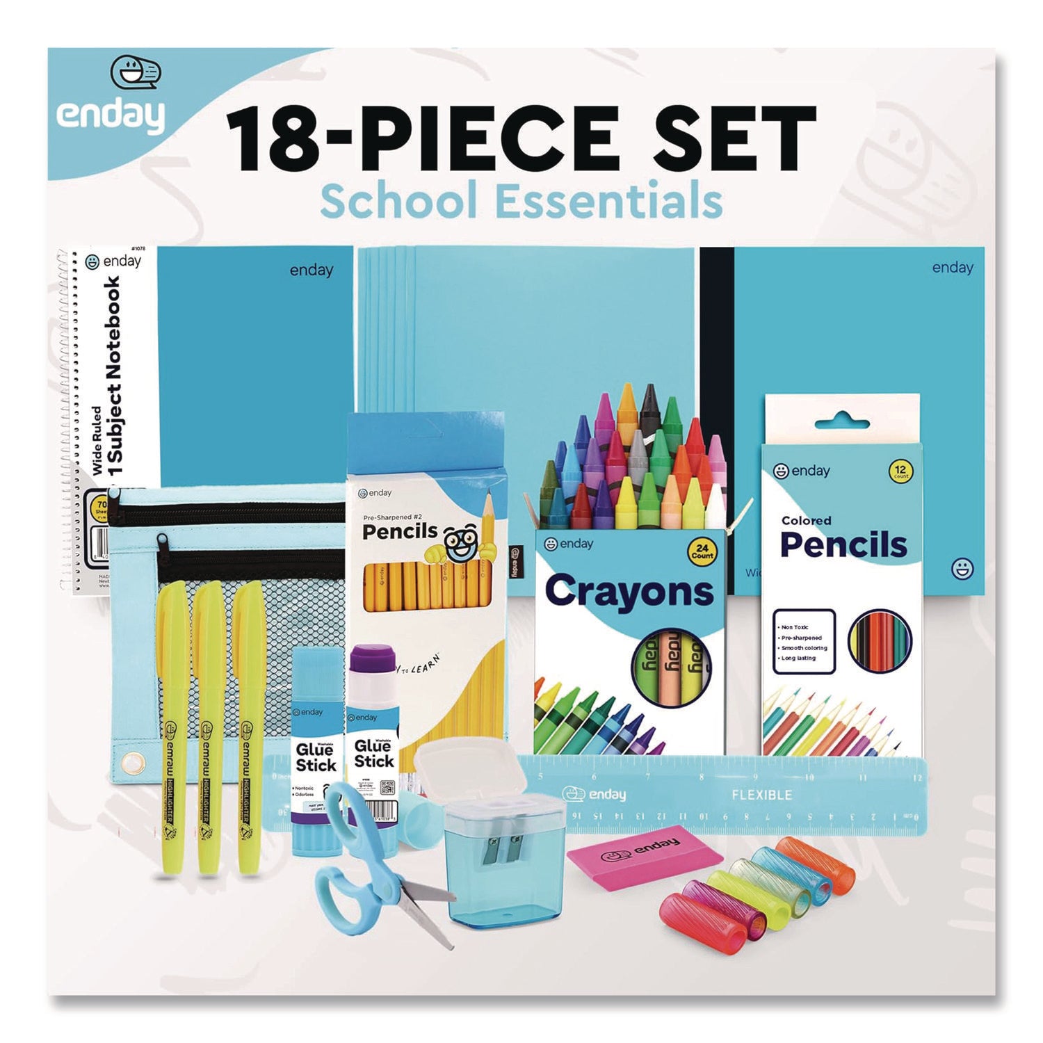 School Supply Kit, Blue, 71-Piece Set
