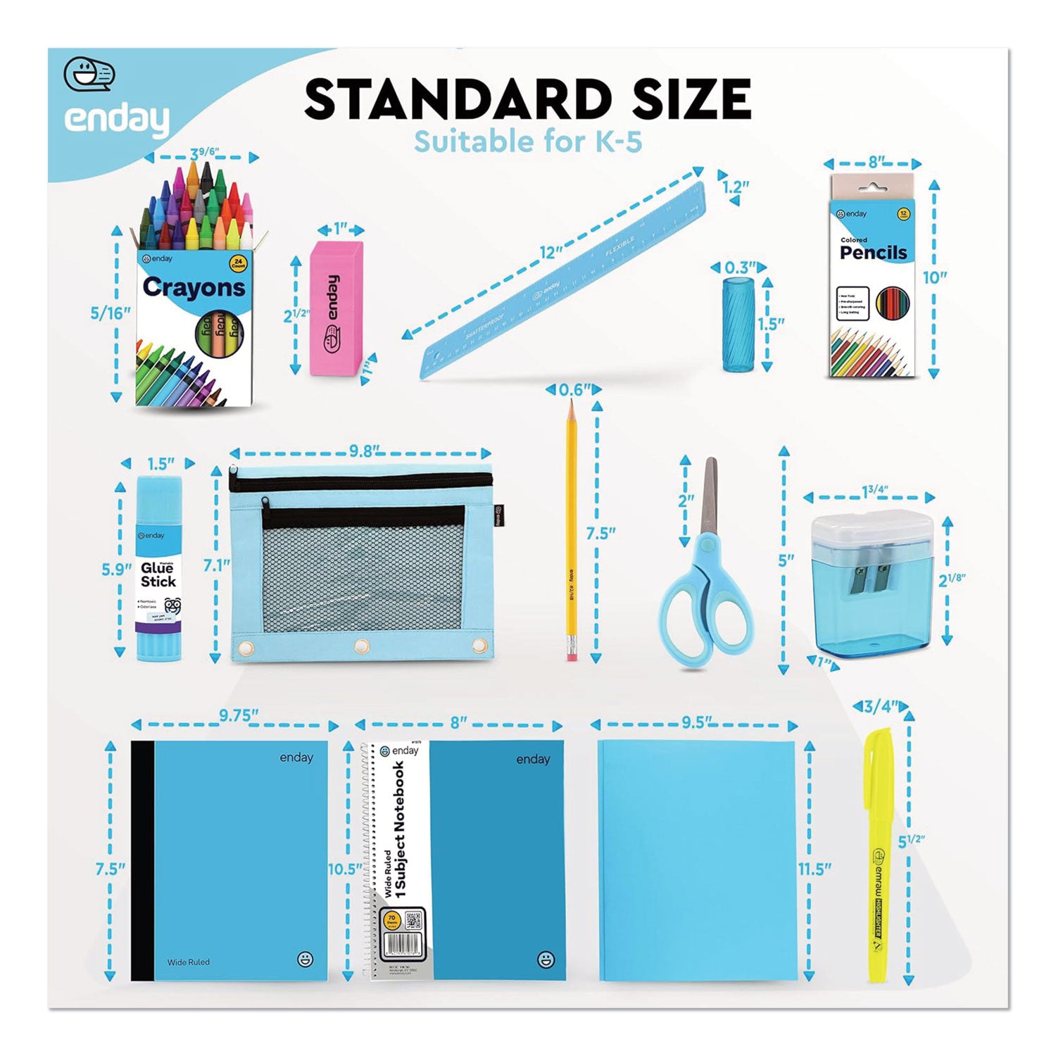 School Supply Kit, Blue, 71-Piece Set