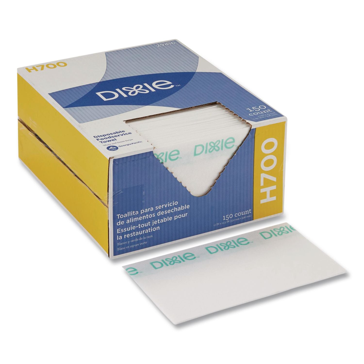 H700 Disposable Foodservice Towel, 13 x 24, Unscented, Green/White, 150/Carton