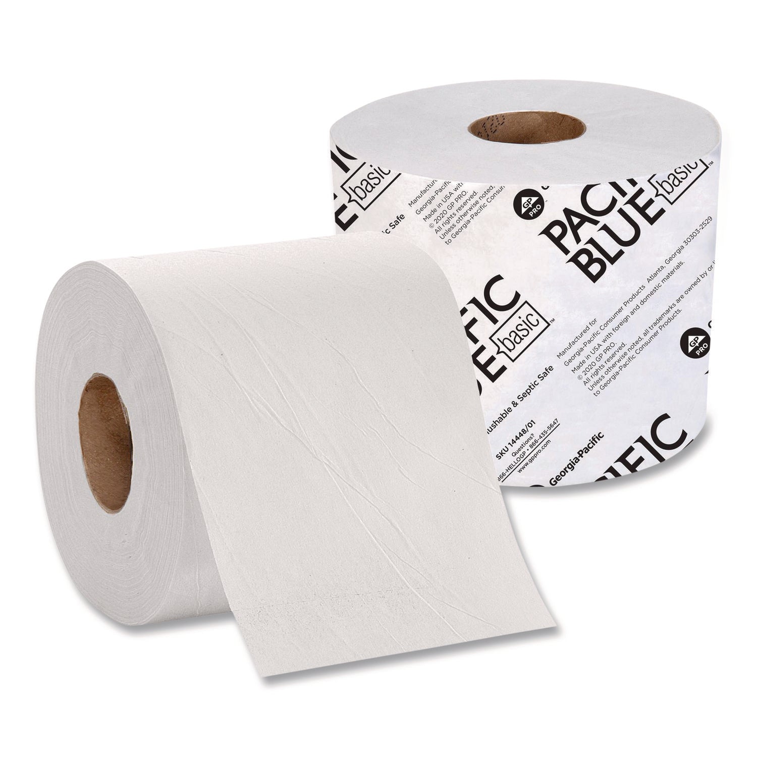 Pacific Blue Basic Standard Roll Toilet Paper - 1 Ply - 3.90" Width x 4" Length - 1500 Sheets/Roll - White - 48 / Carton