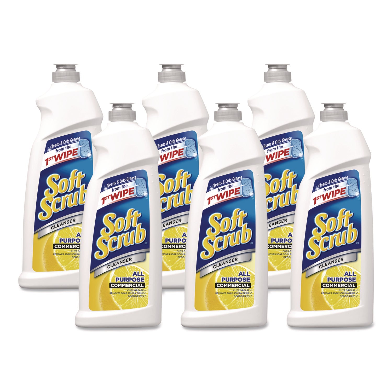 Soft Scrub All Purpose Cleanser, Lemon Scent, Non-scratching, Residue-free, 36 fl oz Bottles, 6/Carton