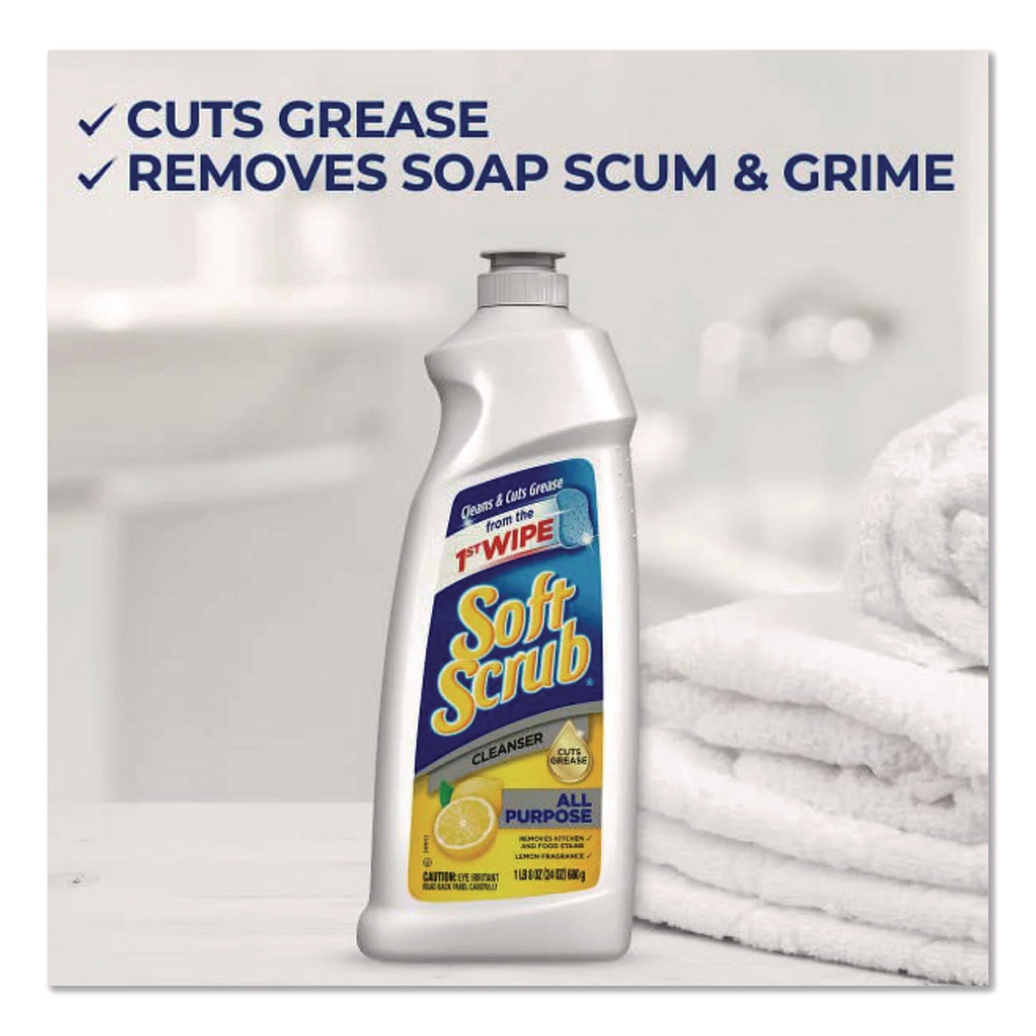 Soft Scrub All Purpose Cleanser, Lemon Scent, Non-scratching, Residue-free, 36 fl oz Bottles, 6/Carton