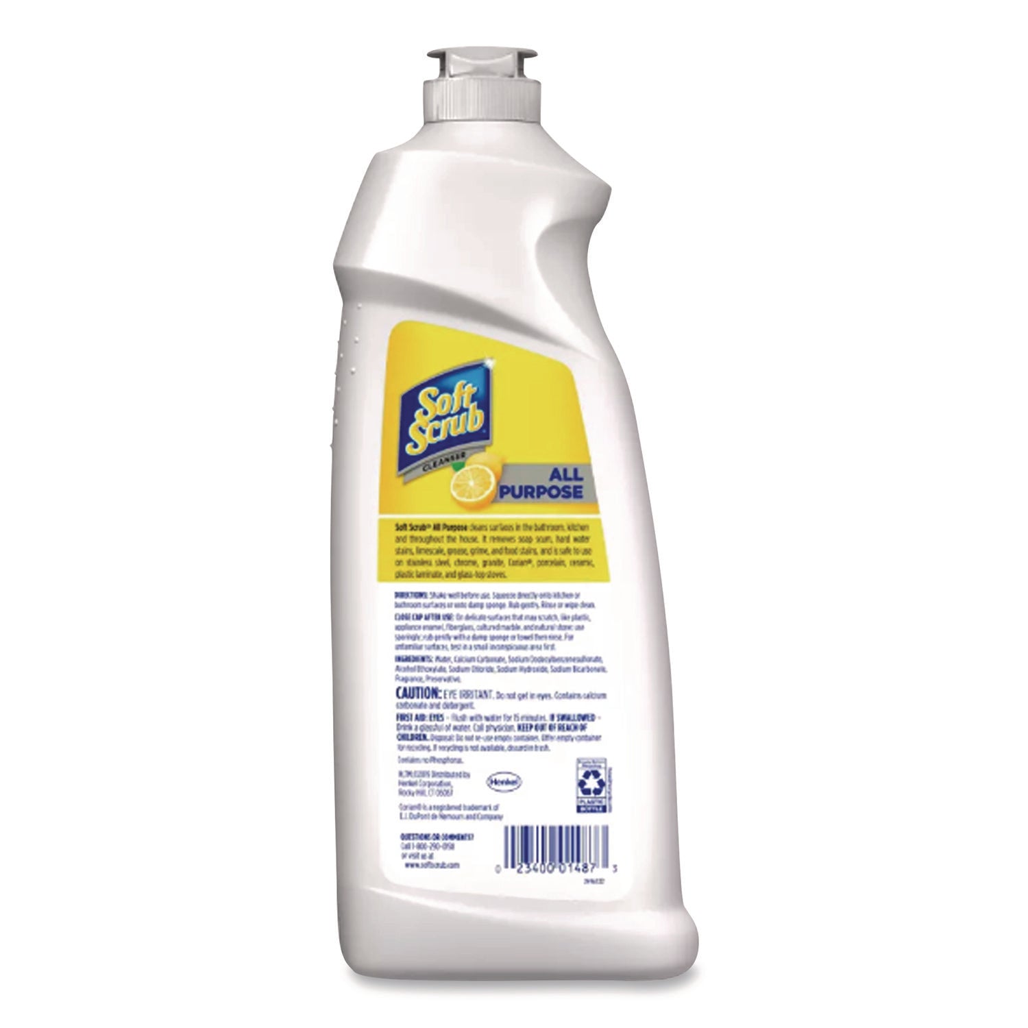 Soft Scrub All Purpose Cleanser, Lemon Scent, Non-scratching, Residue-free, 36 fl oz Bottles, 6/Carton