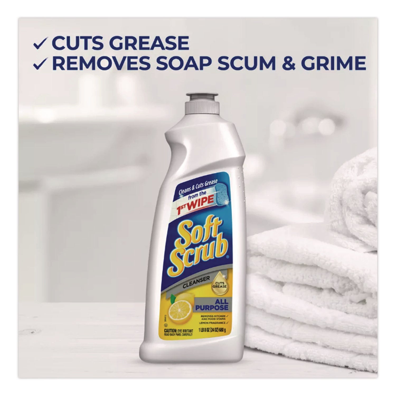 Soft Scrub All Purpose Cleanser, Lemon Scent, Non-scratching, Residue-free, 36 fl oz Bottles, 6/Carton