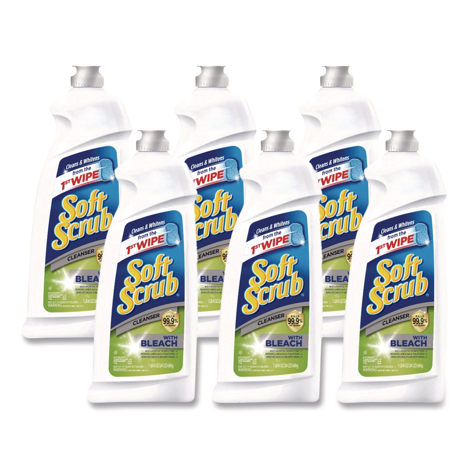 Dial Soft Scrub Bleach Cleanser - 36 fl oz (1.1 quart) - Recommended For: Grease Remover, Dirt Remover, Mold Remover, Mildew Remover, Soap Scum Remover, Germs Remover, Stain Remover - Anti-bacterial, Disinfectant - White - 6 / Carton