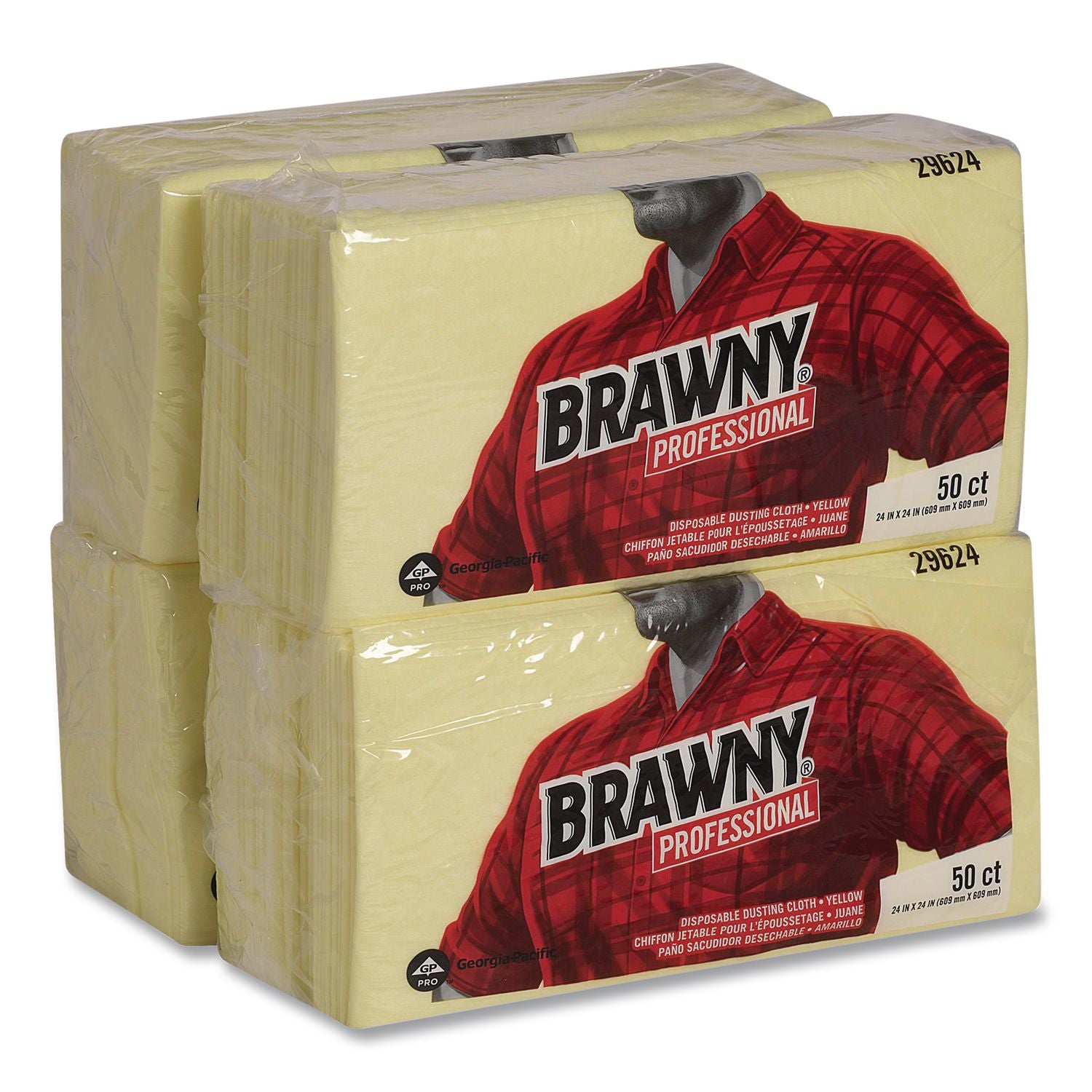 Dusting Cloths, 1/8-Fold, 24 x 24, Unscented, Yellow, 50/Pack, 4 Packs/Carton