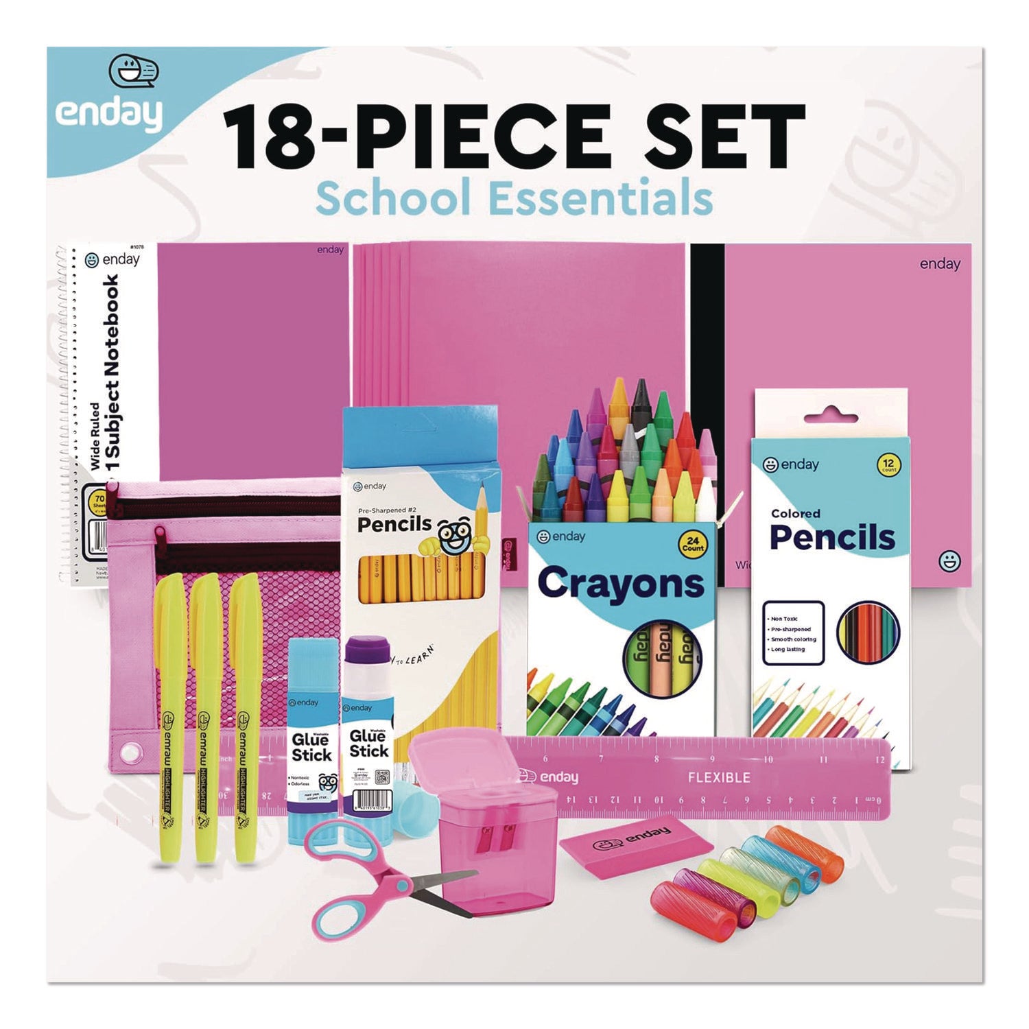School Supply Kit, Pink, 71-Piece Set