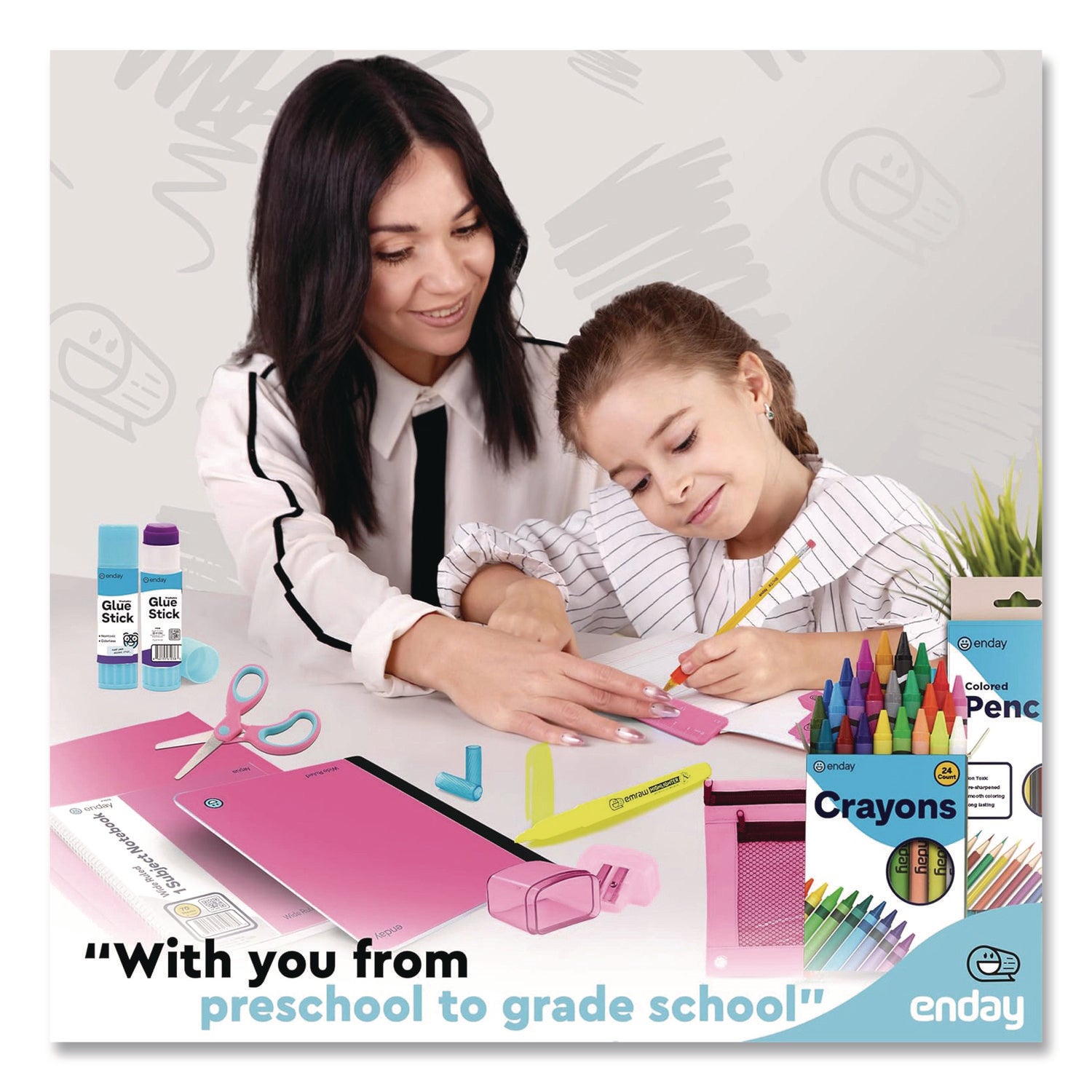 School Supply Kit, Pink, 71-Piece Set