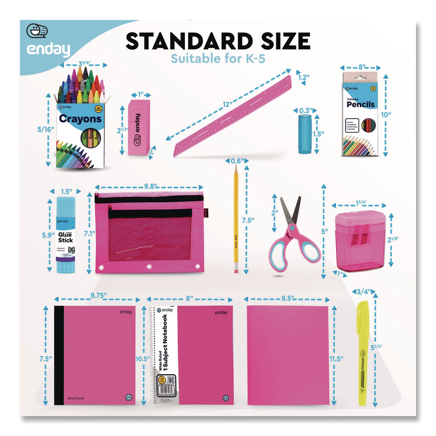 School Supply Kit, Pink, 71-Piece Set