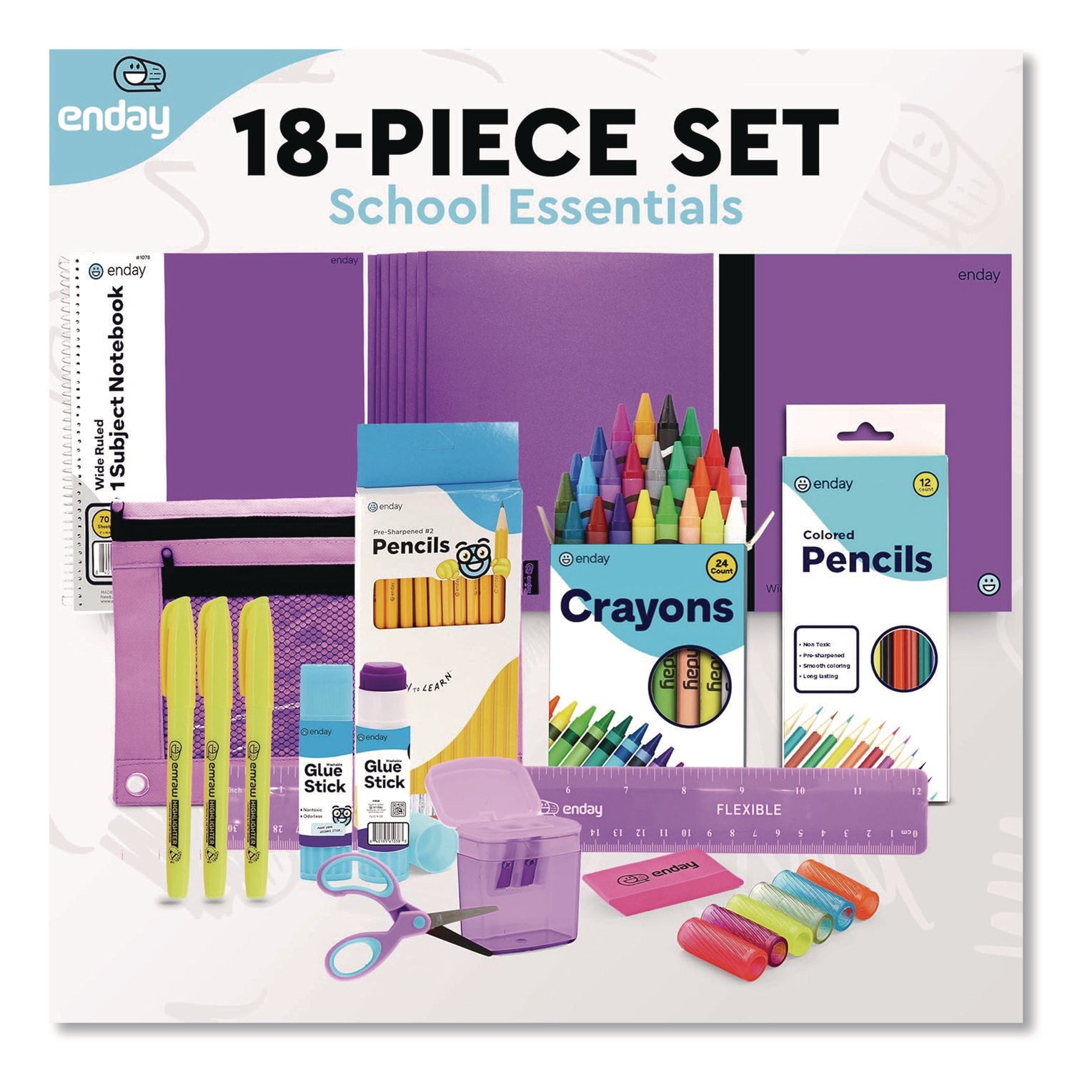 School Supply Kit, Purple, 71-Piece Set