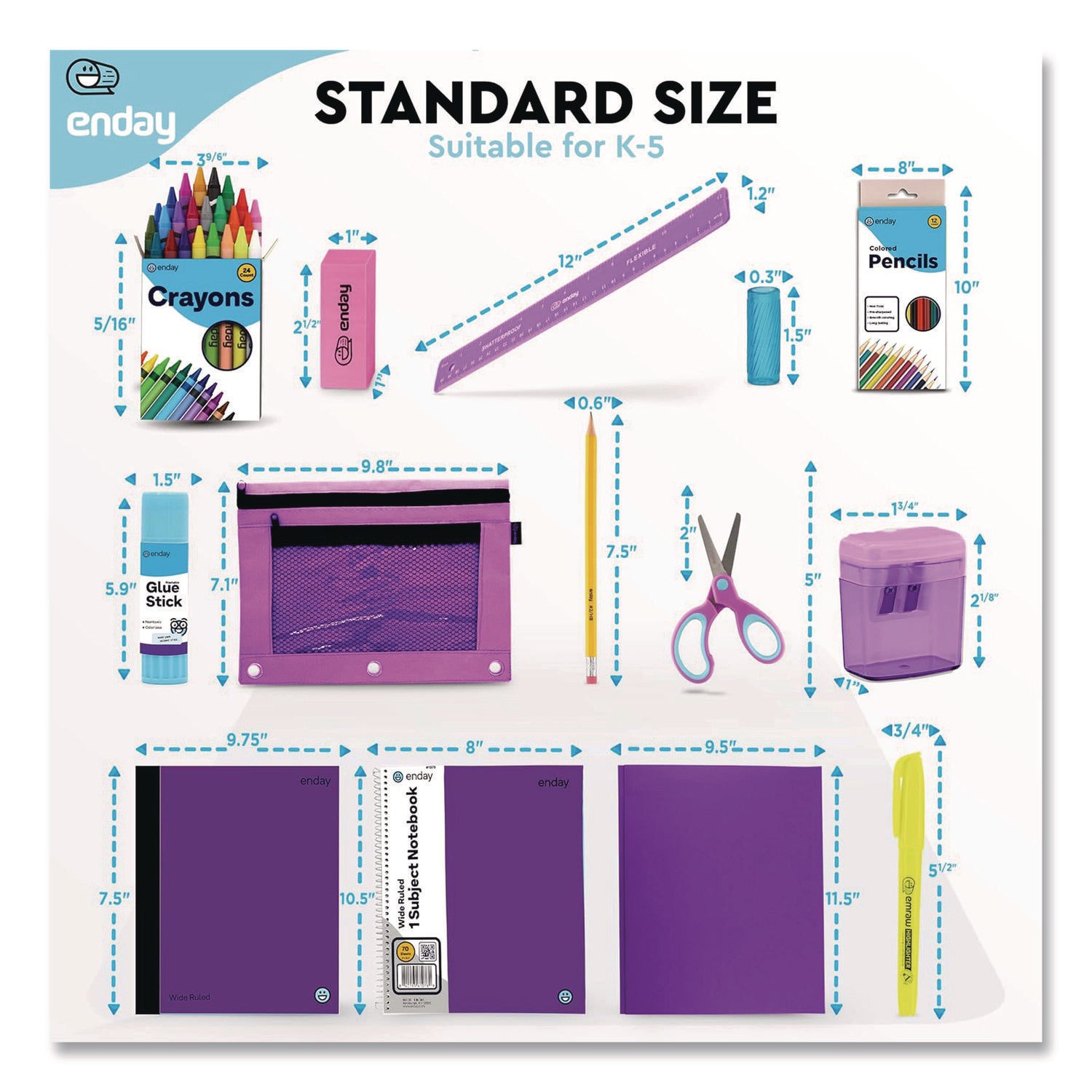 School Supply Kit, Purple, 71-Piece Set