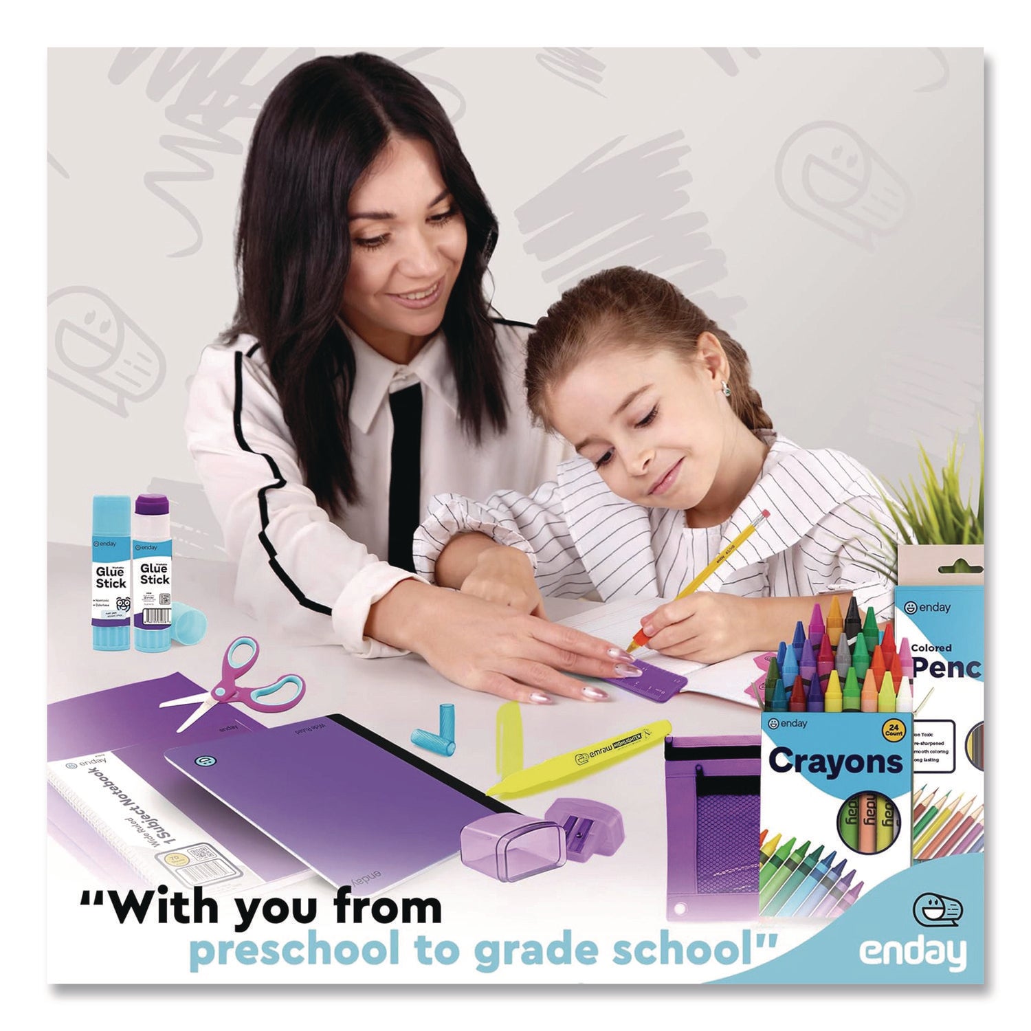 School Supply Kit, Purple, 71-Piece Set