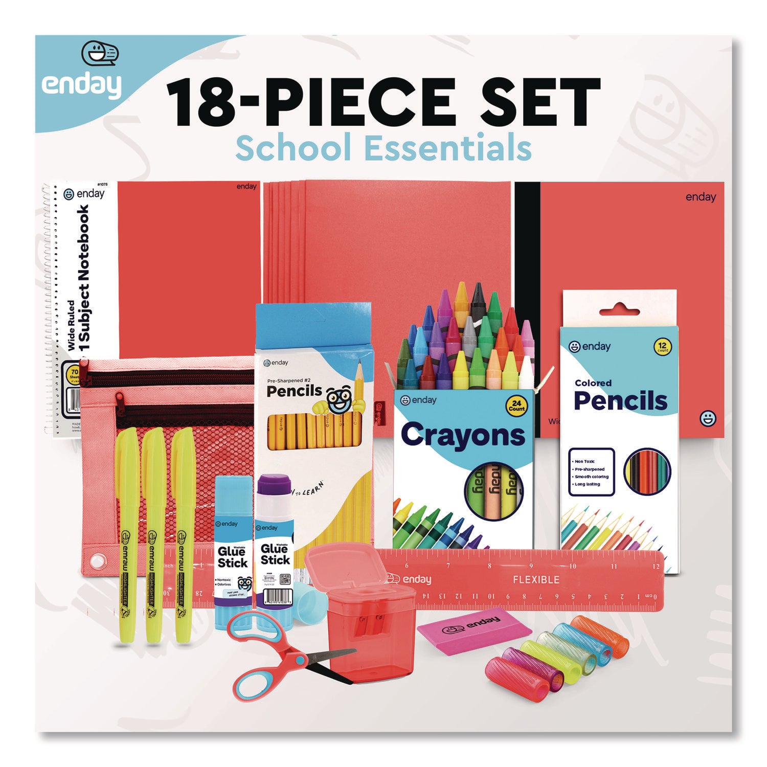 School Supply Kit, Red, 71-Piece Set
