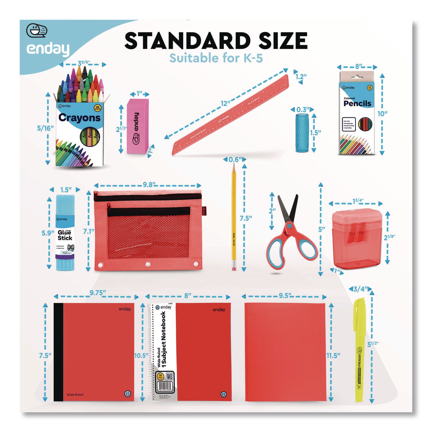 School Supply Kit, Red, 71-Piece Set