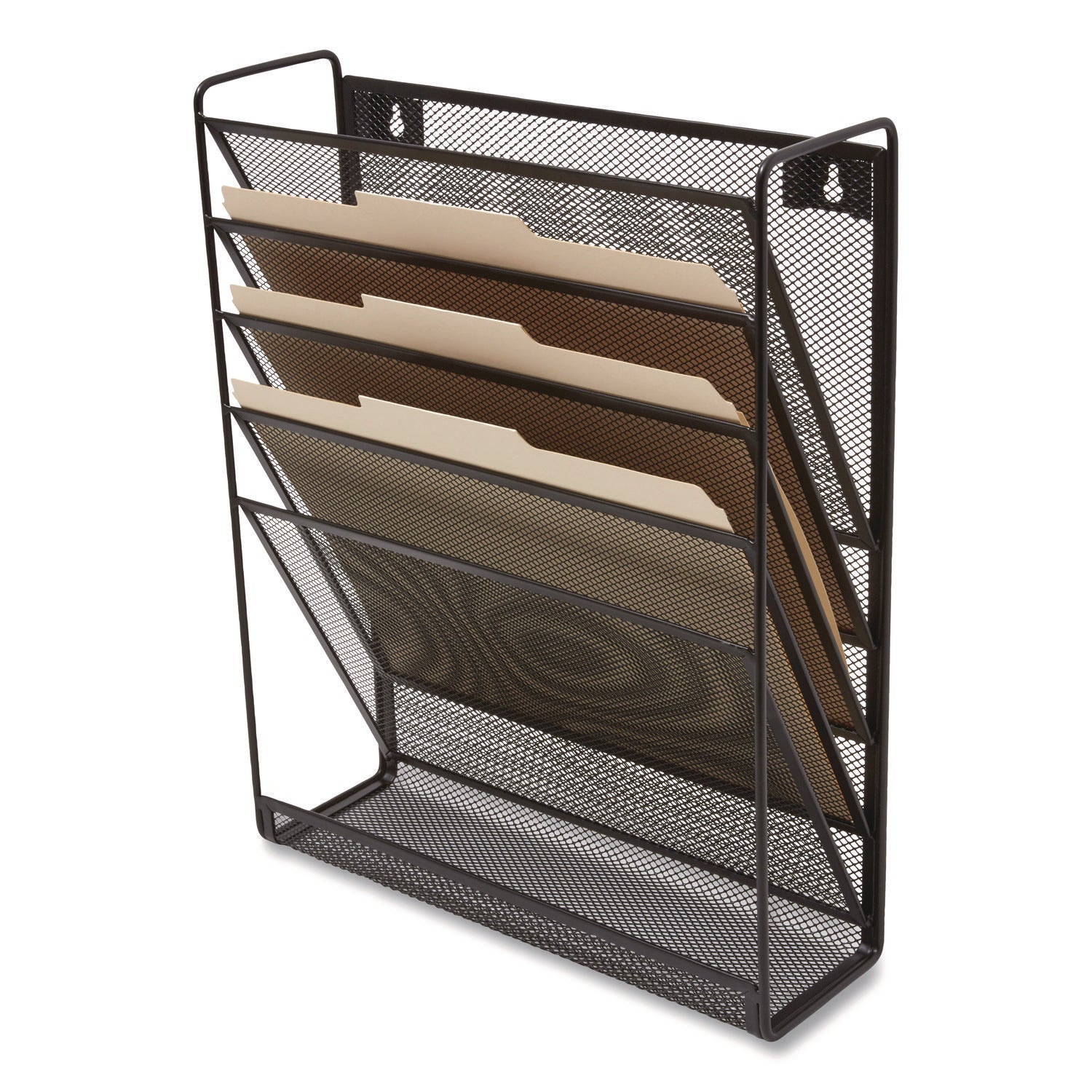Wire Mesh Incline Sorter, Enclosed Design, 5 Sections, Letter-Size, 13.38 X 4.52 X 16.45, Matte Black