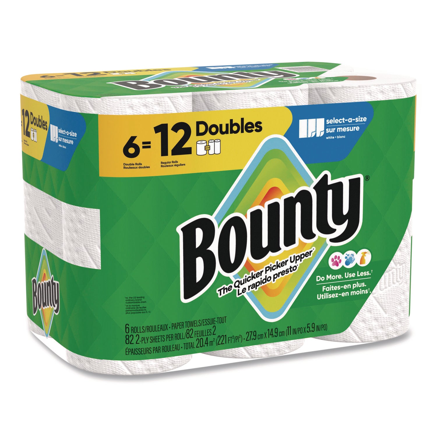 Bounty Select-A-Size Paper Towels, 2 Ply, Diamond Texture, Green, 82 Sheets per Roll, 6 Rolls per Carton