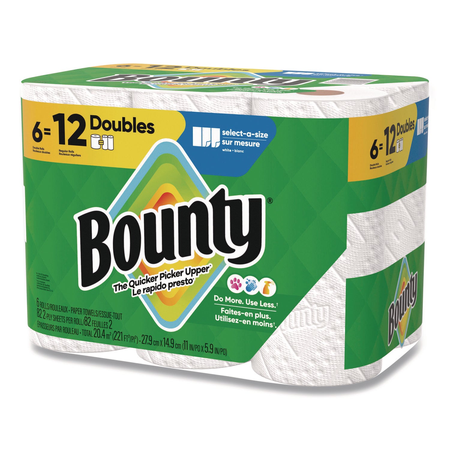 Bounty Select-A-Size Paper Towels, 2 Ply, Diamond Texture, Green, 82 Sheets per Roll, 6 Rolls per Carton