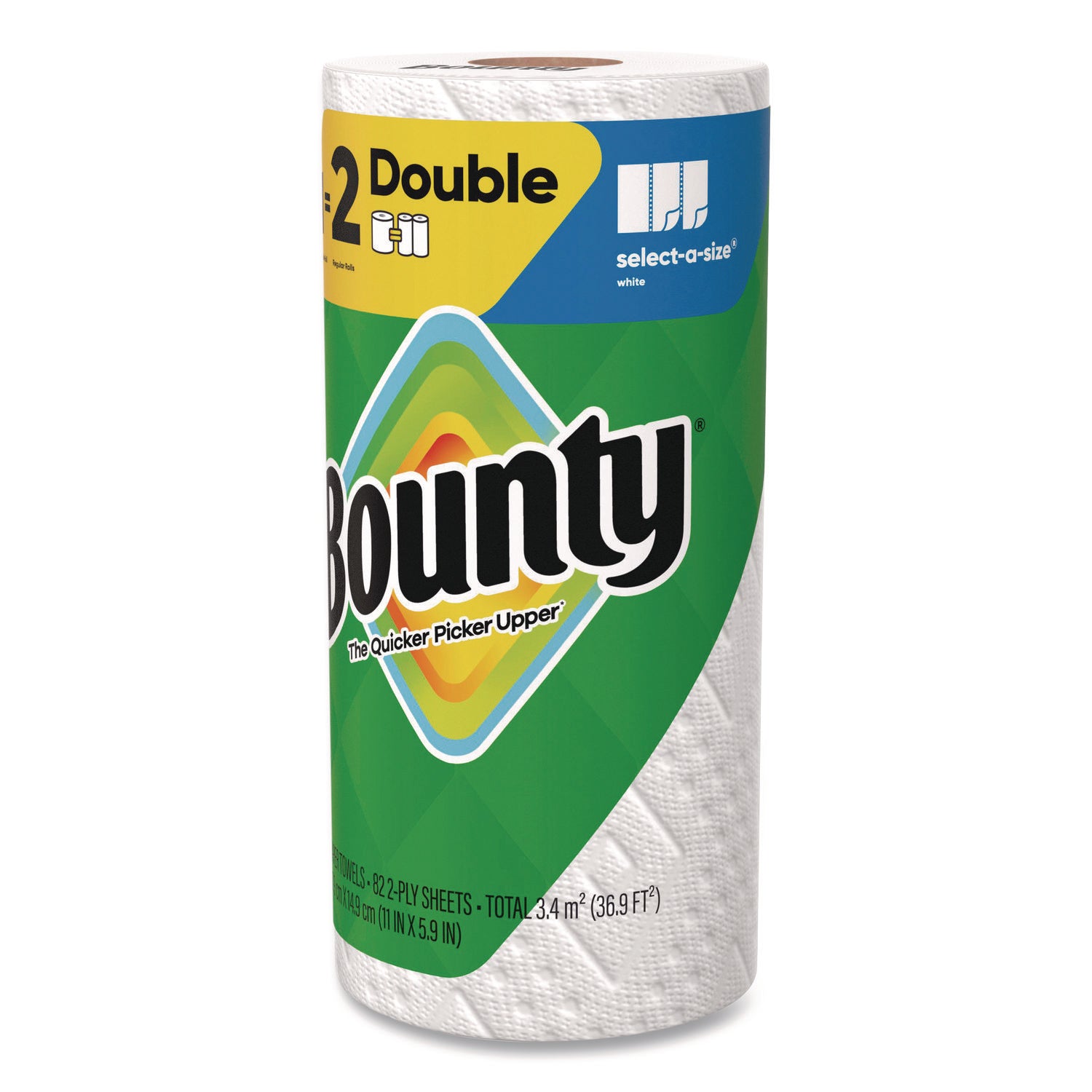 Bounty Select-A-Size Paper Towels, 2 Ply, Diamond Texture, Green, 82 Sheets per Roll, 24 Rolls per Carton