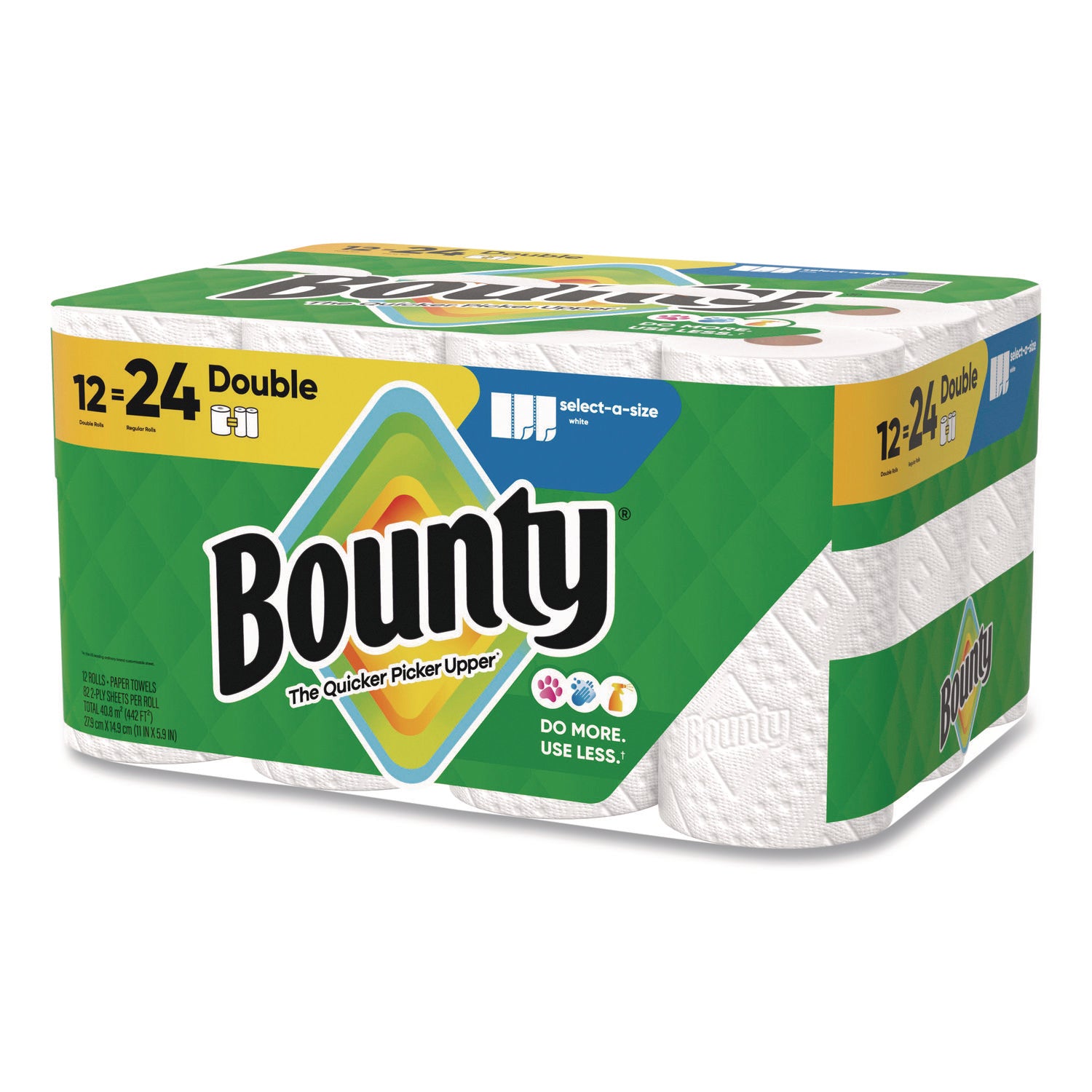 Bounty Select-A-Size Paper Towels, 2 Ply, Diamond Texture, Green, 82 Sheets per Roll, 12 Rolls per Carton