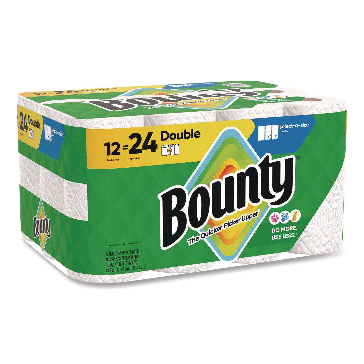 Bounty Select-A-Size Paper Towels, 2 Ply, Diamond Texture, Green, 82 Sheets per Roll, 12 Rolls per Carton