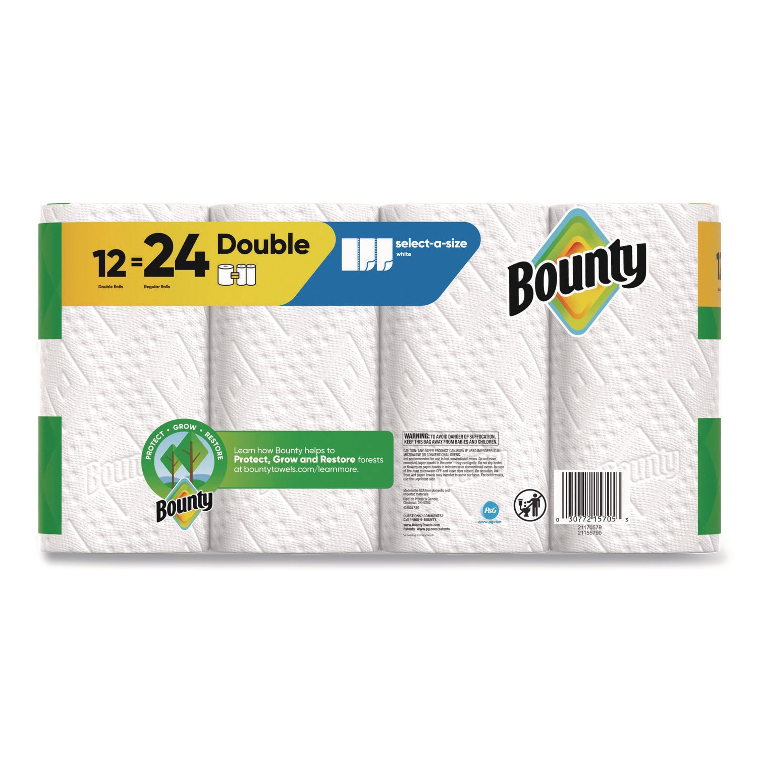 Bounty Select-A-Size Paper Towels, 2 Ply, Diamond Texture, Green, 82 Sheets per Roll, 12 Rolls per Carton