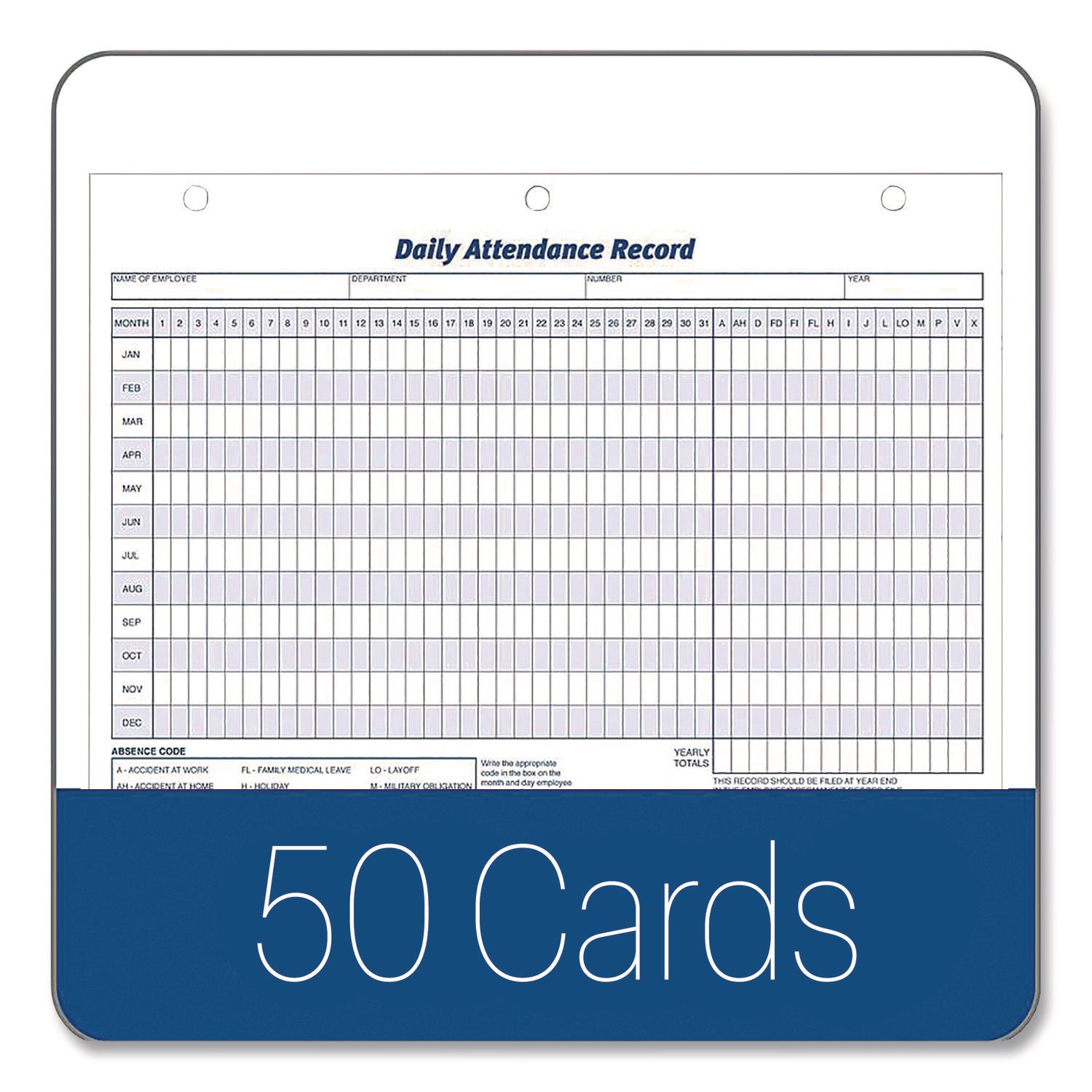 Attendance Records, One Part (No Copies), 11 x 8.5, 50 Forms Total