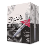 Sharpie Metallic Permanent Markers - Fine Marker Point - Metallic Silver Ink - Liquid - Gray Barrel - 36 / Box