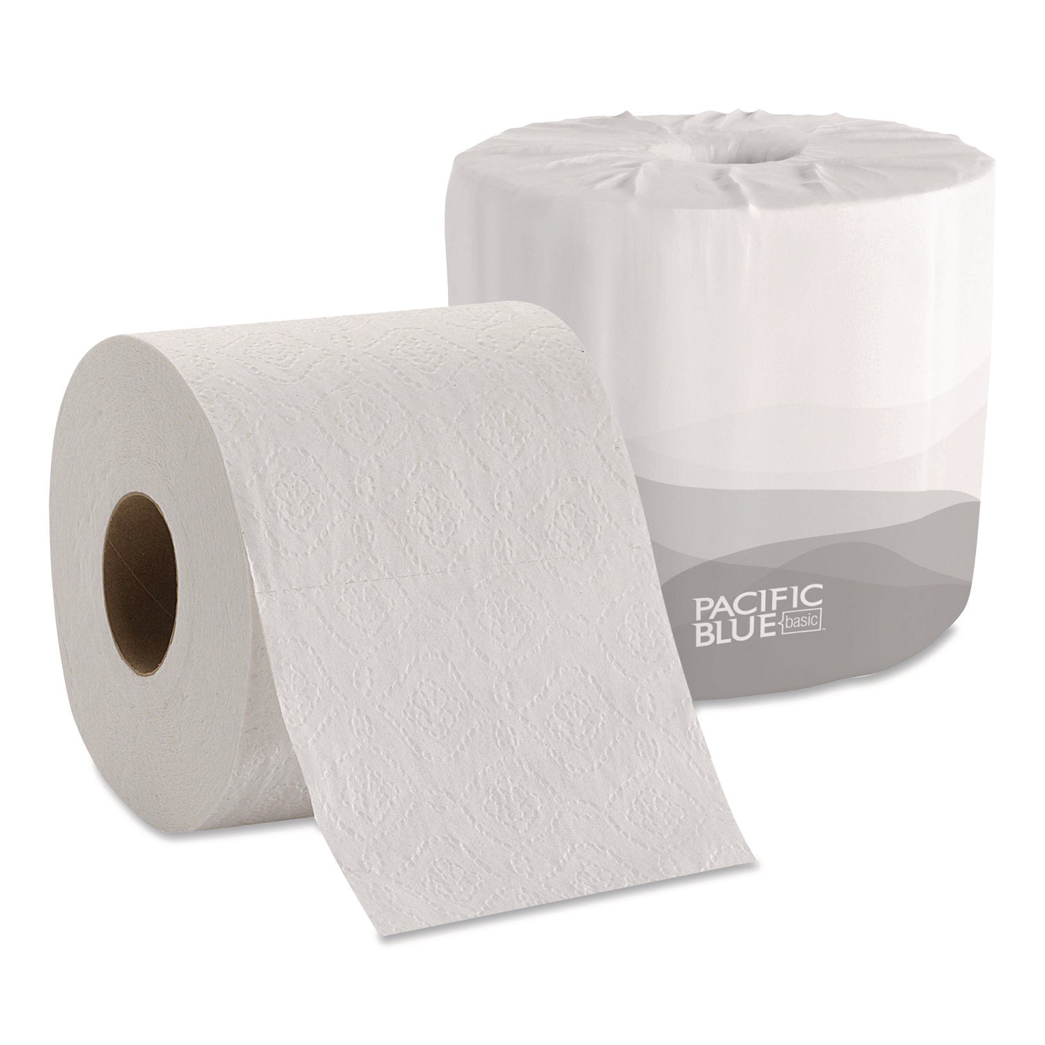 Pacific Blue Basic Standard Roll Toilet Paper - 2 Ply - 4" Width x 4" Length - 550 Sheets/Roll - Embossed - White - 80 / Carton