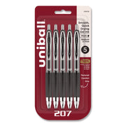 Signo 207 Gel Pen, Retractable, Medium 0.7 mm, Black Ink, Clear/Black Barrel, 5/Pack