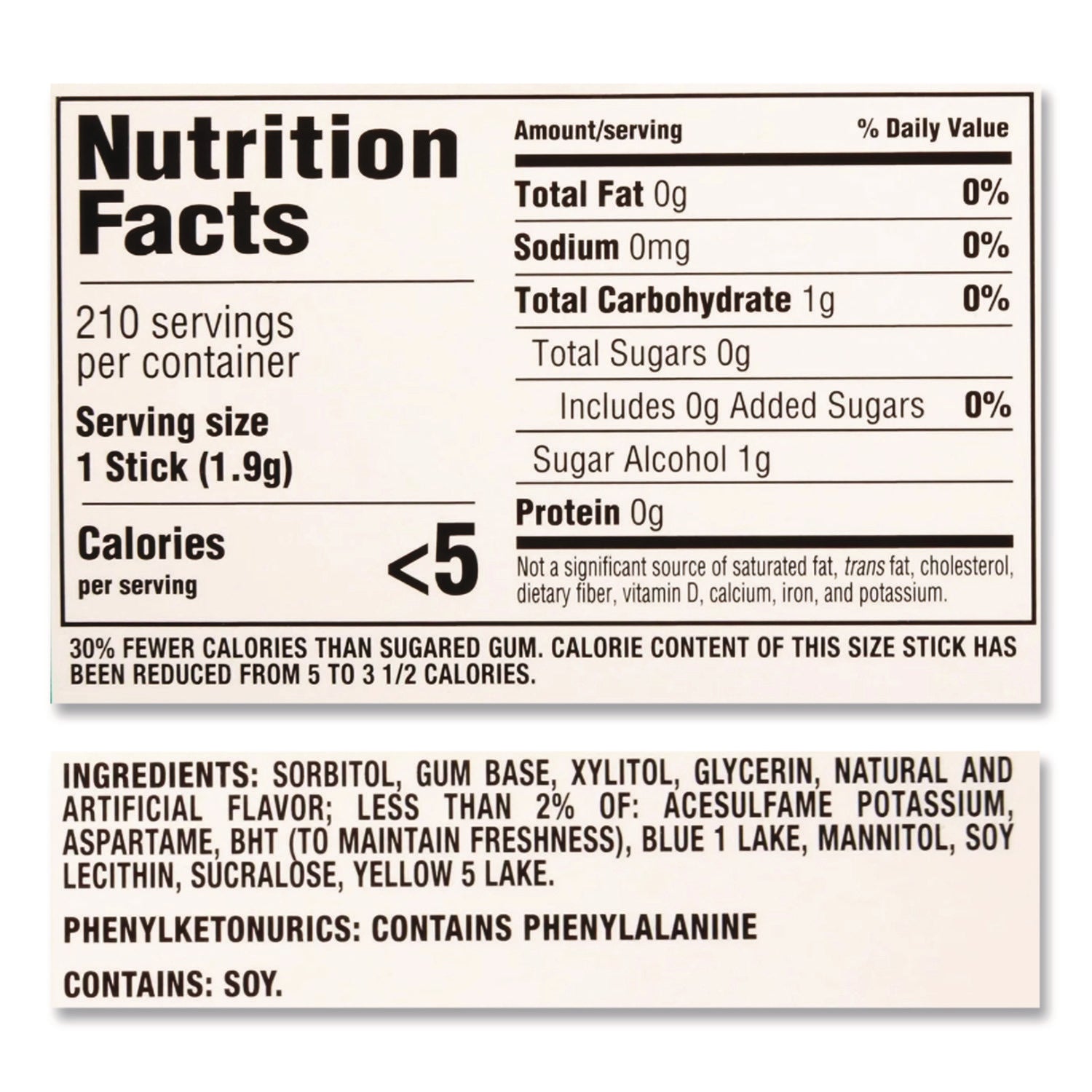 Sugar-Free Gum, Spearmint, 14 Sticks/pack, 12 Packs/box