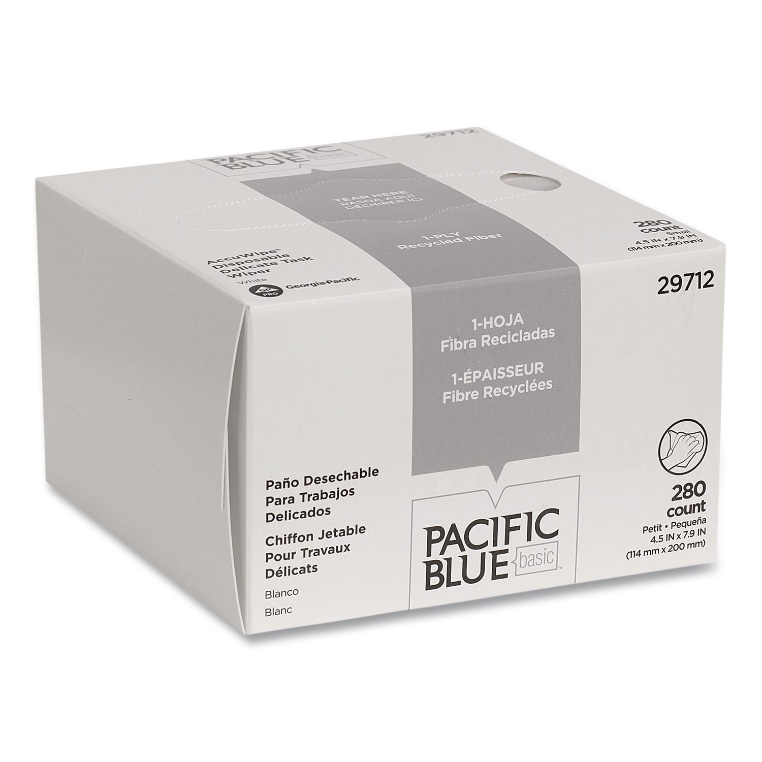 Pacific Blue Basic AccuWipe Recycled Disposable Delicate Task Wipers - For Precision Part, Instrument, Lens - Absorbent, Soft, Non-abrasive, Disposable, Streak-free - Fiber - White - 280 / Box