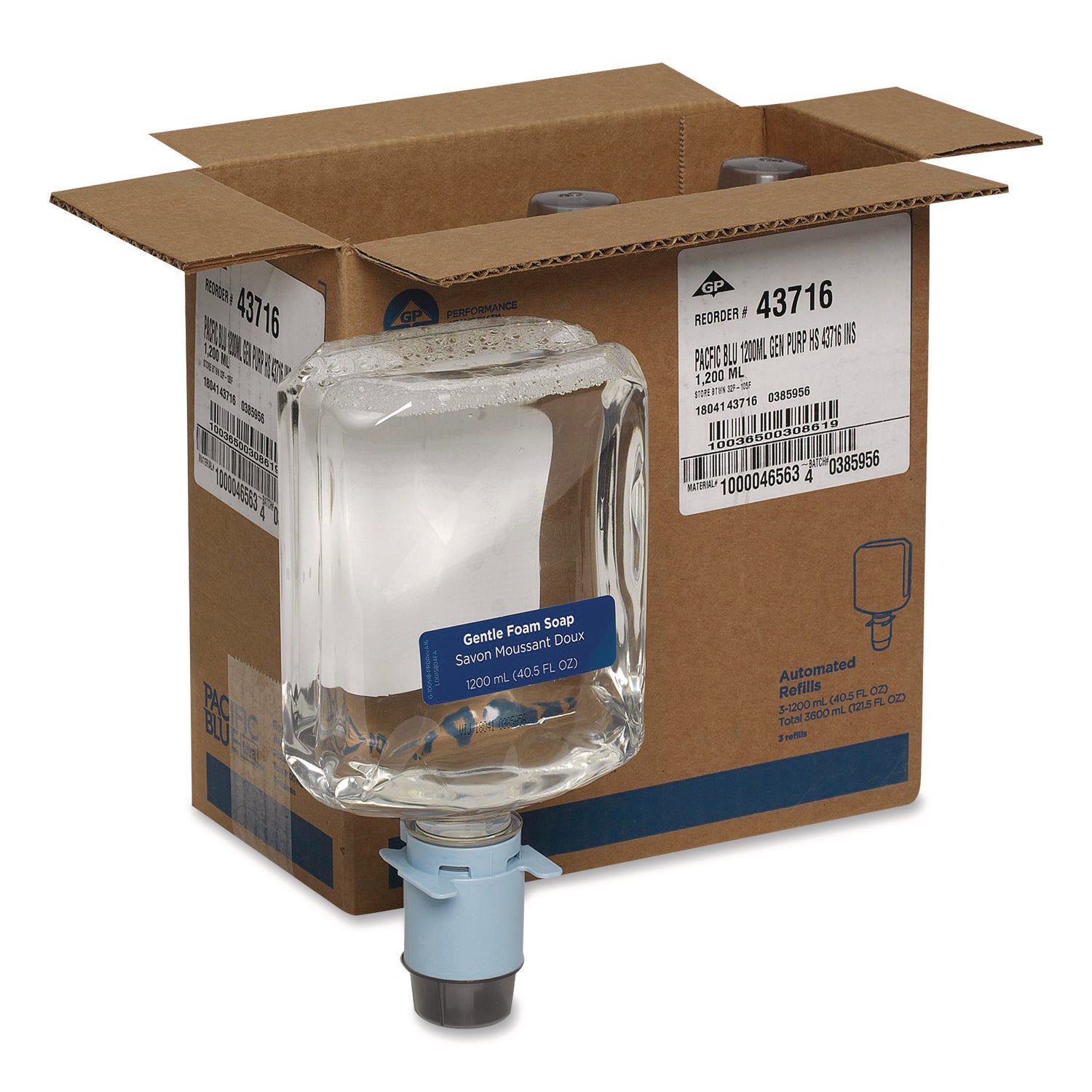1.27 quart - Touchless Dispenser - Dirt Remover, Bacteria Remover - Hand - Clear - Dye-free, Fragrance-free, pH Balanced, Rich Lather, VOC-free, Bio-based - 3 / Carton