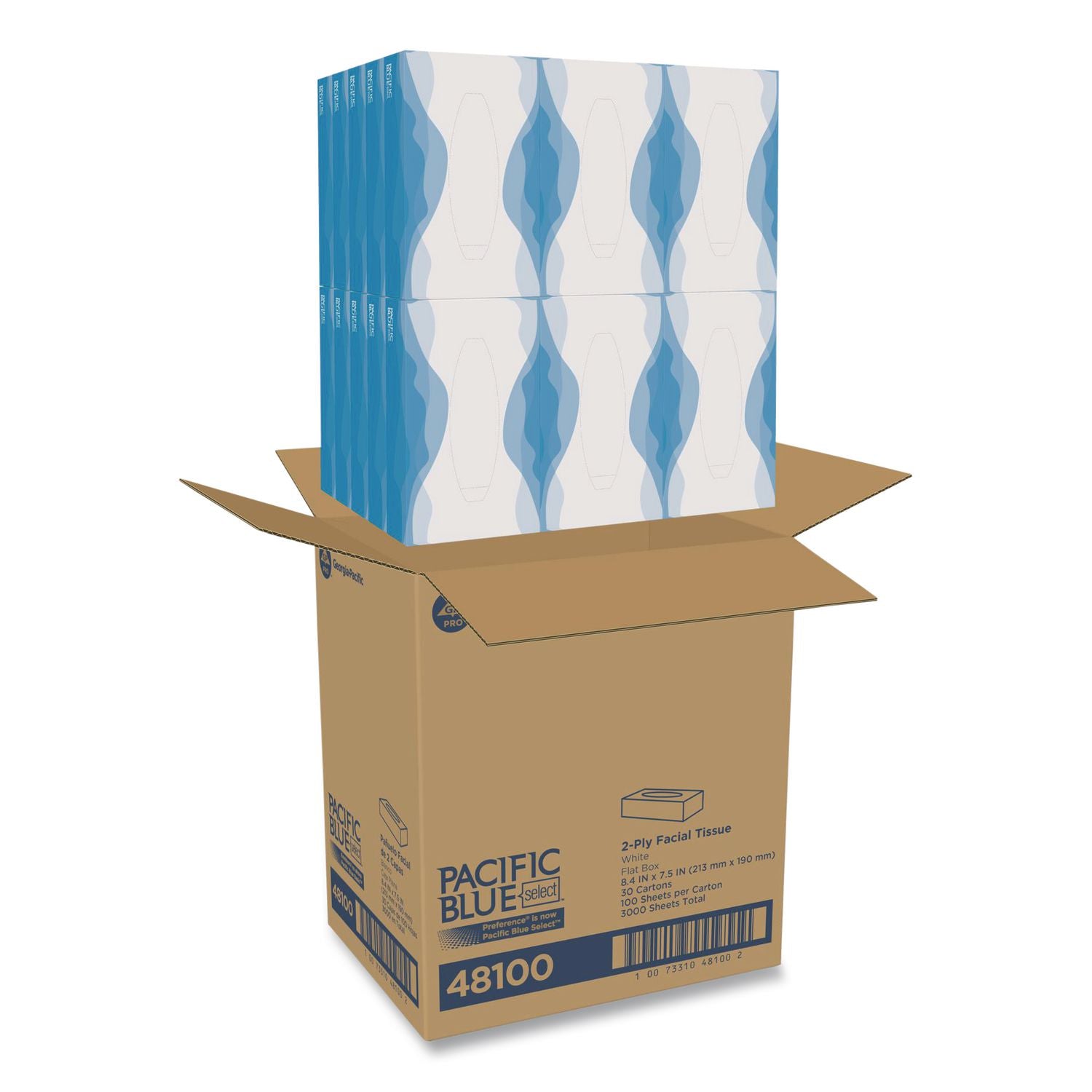 Pacific Blue Select Facial Tissue by GP Pro - Flat Box - 2 Ply - 8.33" Width x 8" Length - White - Paper/ - 100 / Box