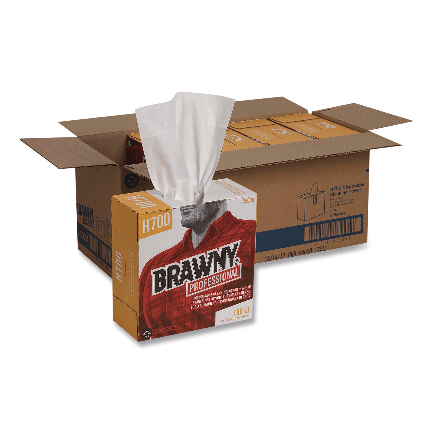 Brawny&reg; Professional H700 Disposable Cleaning Towels - 9.10" Width x 16.50" Length - White - Pulp Fiber/ - 100 / Box