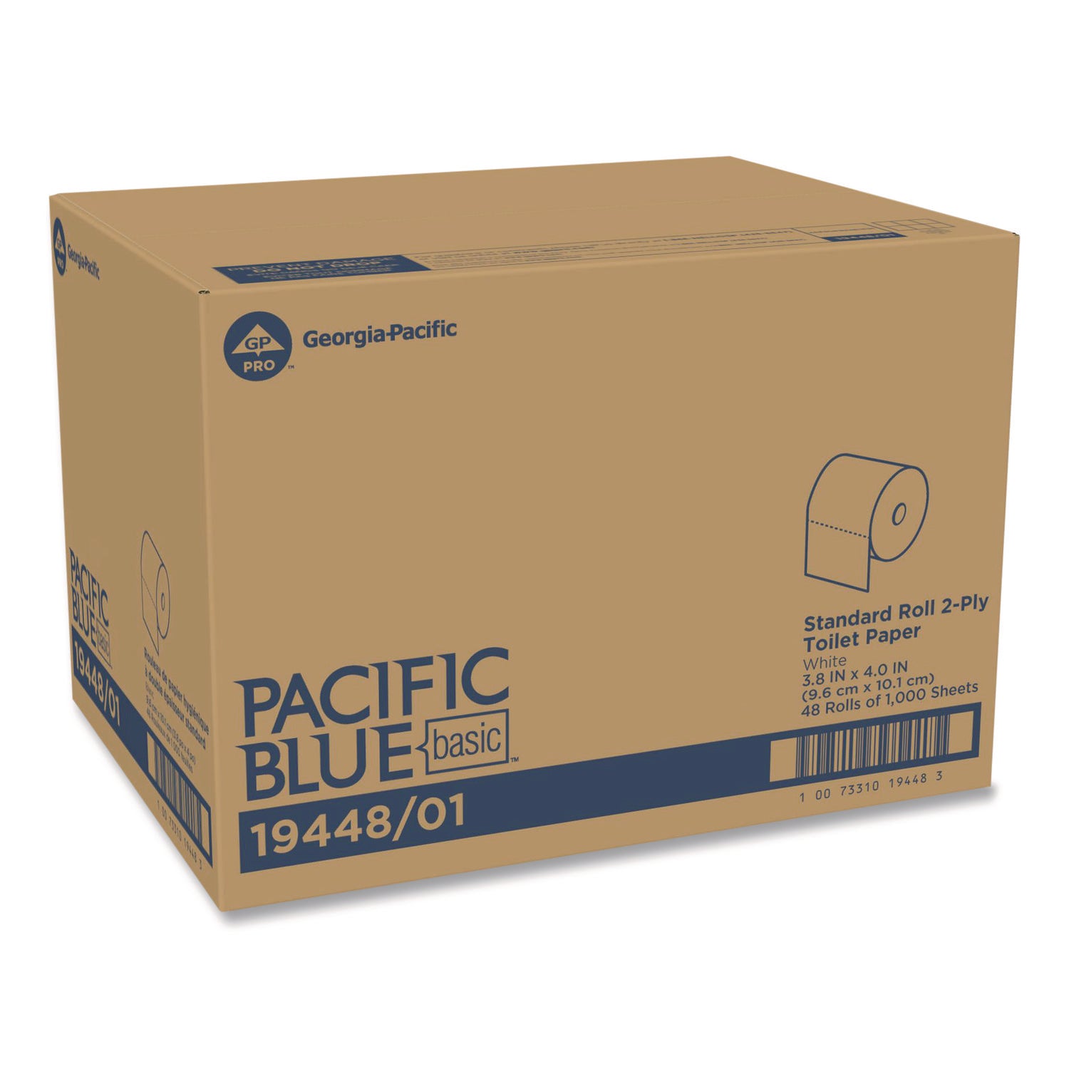 Pacific Blue Basic Standard Roll Toilet Paper - 3.95" Width x 4.05" Length - 1000 Sheets/Roll - White - 48 / Carton