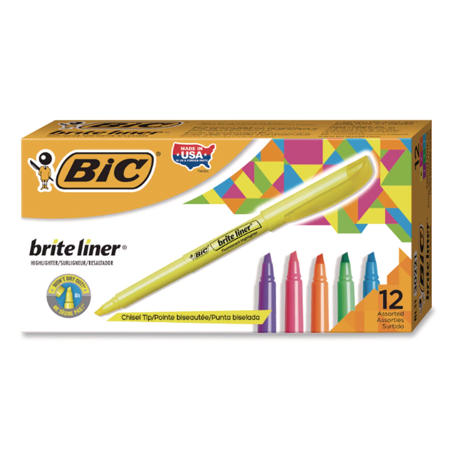 Brite Liner Highlighter, Assorted Ink Colors, Chisel Tip, Assorted Barrel Colors, 5/set