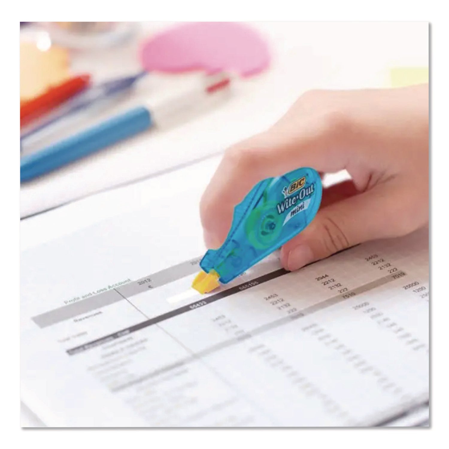 Wite-Out Brand Mini Correction Tape, Non-Refillable, Blue/Purple/Yellow Applicators, 0.2" x 314.4", 3/Pack