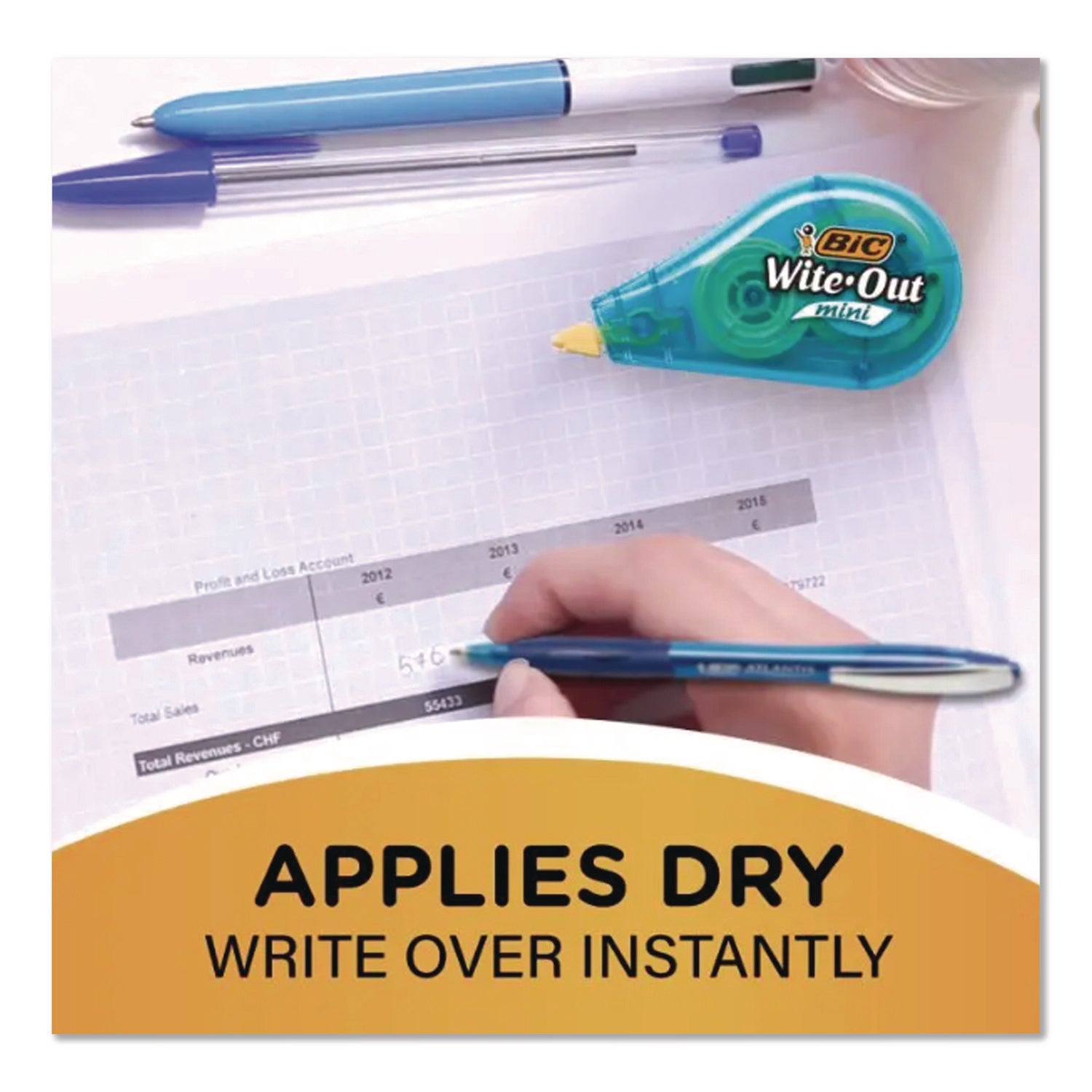 Wite-Out Brand Mini Correction Tape, Non-Refillable, Blue/Purple/Yellow Applicators, 0.2" x 314.4", 3/Pack