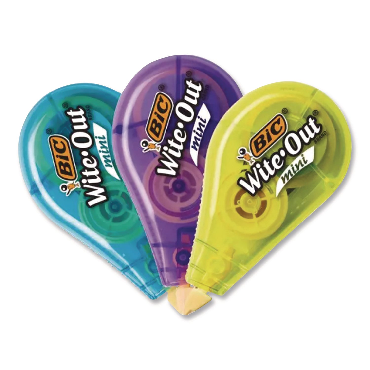 Wite-Out Brand Mini Correction Tape, Non-Refillable, Blue/Purple/Yellow Applicators, 0.2" x 314.4", 6/Pack