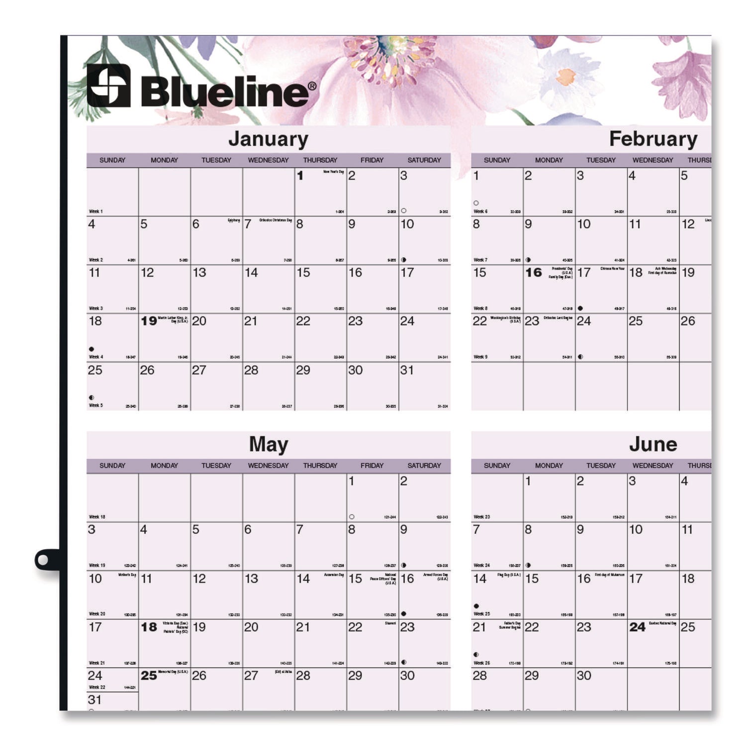 Large - Monthly, Yearly - 12 Month - January 2026 to December 2026 - 36" x 24" Sheet Size - Wall Mount - Metal - 3" Height x 3" Width - Yearly Calendar, Laminated, Eyelet, Hanging Hole, Printed - 1 Each