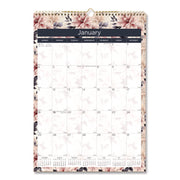 Monthly - 12 Month - January 2026 to December 2026 - 1 Month Single Page Layout - 17" x 12" Sheet Size - Wire Bound - Wall Mount - Abstract Floral - Chipboard - Dated Planning Page, Daily Block, Reference Calendar, Reinforced - 1 Each