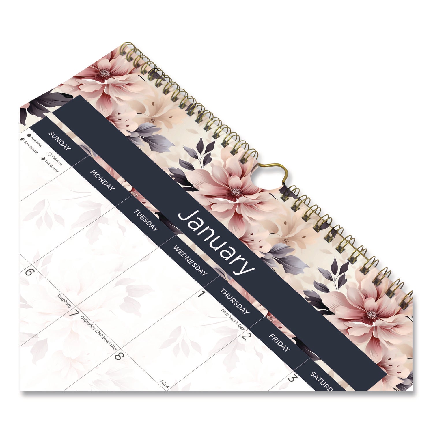 Monthly - 12 Month - January 2026 to December 2026 - 1 Month Single Page Layout - 17" x 12" Sheet Size - Wire Bound - Wall Mount - Abstract Floral - Chipboard - Dated Planning Page, Daily Block, Reference Calendar, Reinforced - 1 Each