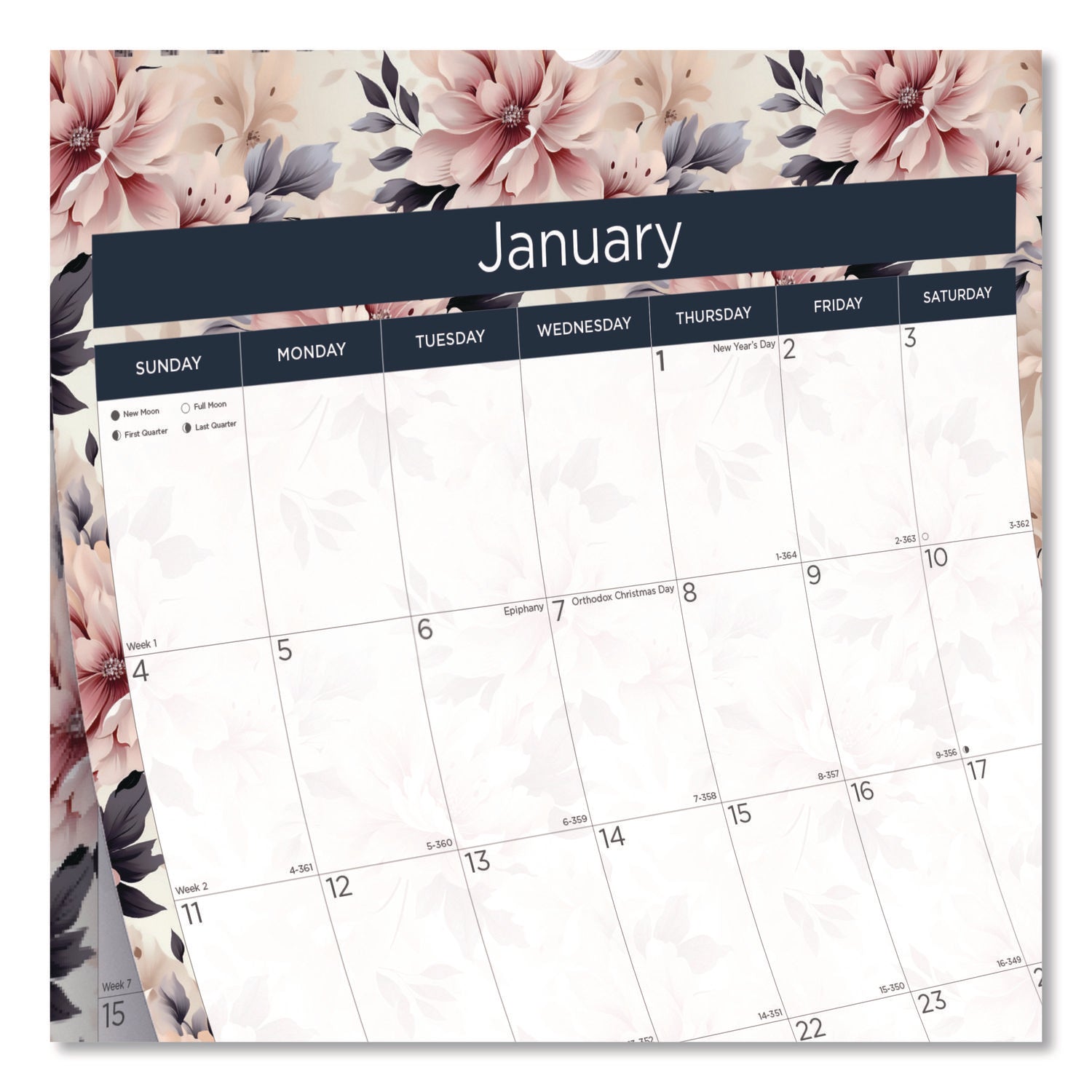 Monthly - 12 Month - January 2026 to December 2026 - 1 Month Single Page Layout - 17" x 12" Sheet Size - Wire Bound - Wall Mount - Abstract Floral - Chipboard - Dated Planning Page, Daily Block, Reference Calendar, Reinforced - 1 Each