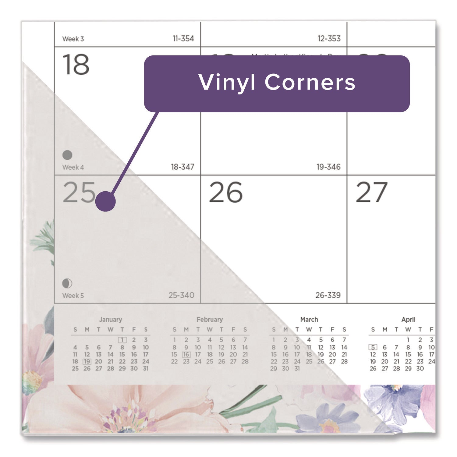 Julian Dates - Monthly - 12 Month - January 2026 to December 2026 - 1 Month Single Page Layout - 22" x 17" Sheet Size - Desk Pad - Floral - Fiber - Notes Area, Tear-off, Moon Phases, Holiday Listing, Reference Calendar, Unruled Daily Block - 1 Each