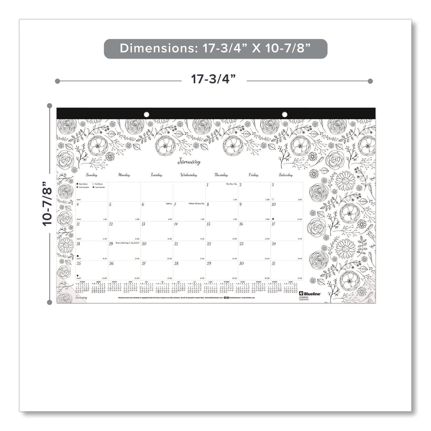 Monthly - January 2026 to December 2026 - 1 Month Single Page Layout - Desk Pad - White - Chipboard - 10.9" Height x 17.8" Width - Tear-off, Notes Area, Eco-friendly, Eyelet - 1 Each