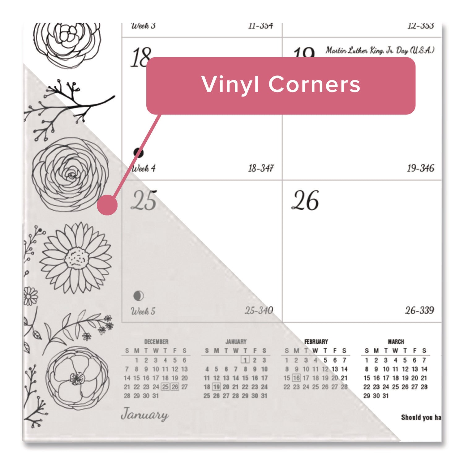 Julian Dates - Monthly - January 2026 to December 2026 - 1 Month Single Page Layout - Desk Pad - White - Chipboard - 17" Height x 22" Width - Tear-off, Compact, Reinforced - 1 Each