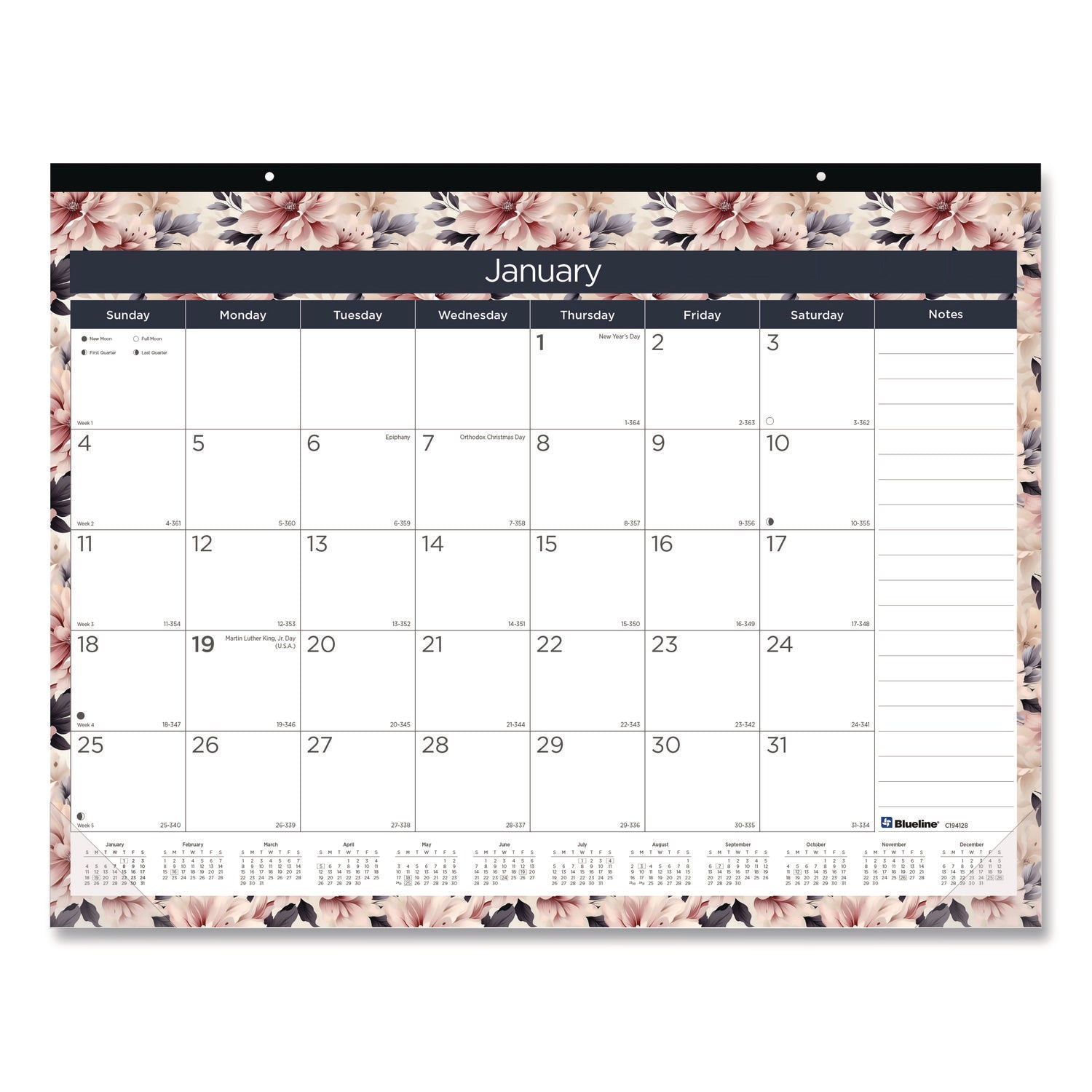 Blueline Abstract Floral Monthly Desk Pad