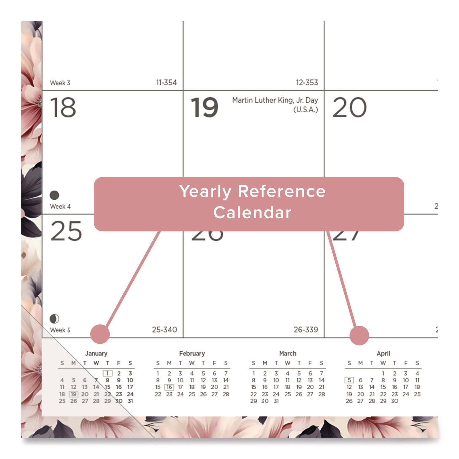 Blueline Abstract Floral Monthly Desk Pad