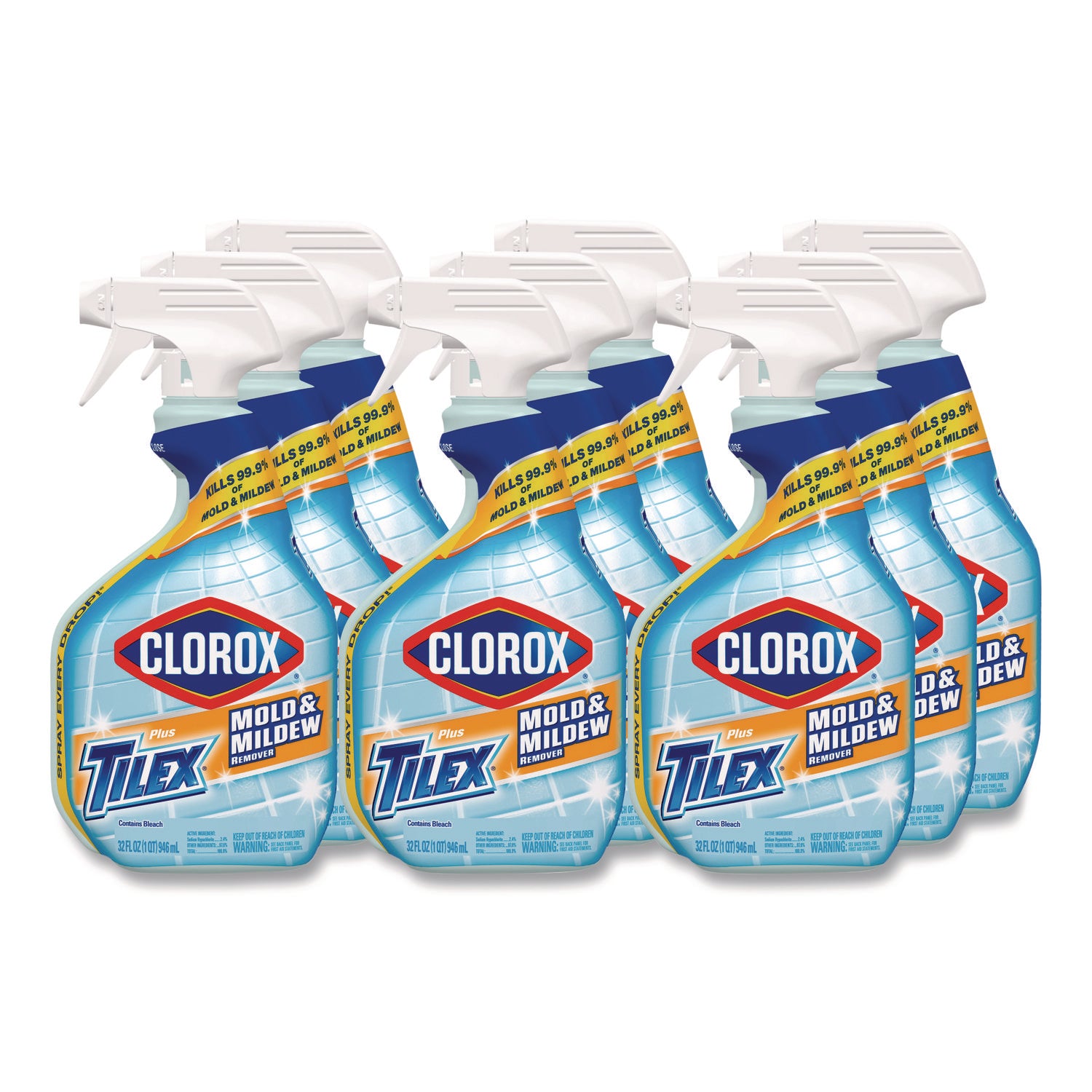 Mold and Mildew Remover with Bleach, Unscented, 32 oz Spray Bottle, 9/Carton