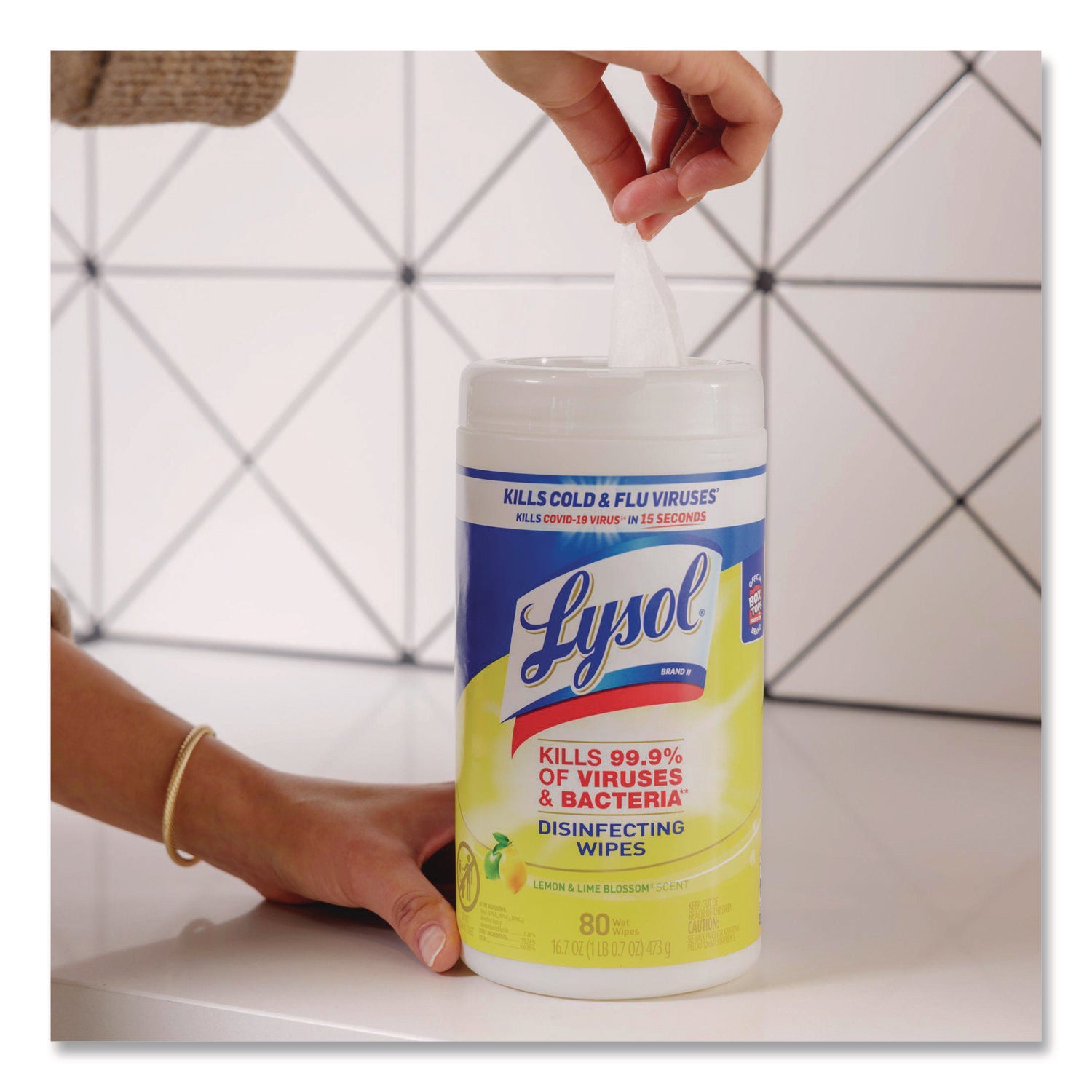 Lysol Disinfecting Wipes, Lemon Lime Scent, 80 Wipes per Tub, 160 Wipes per Pack, Pre-moistened, Antibacterial, White